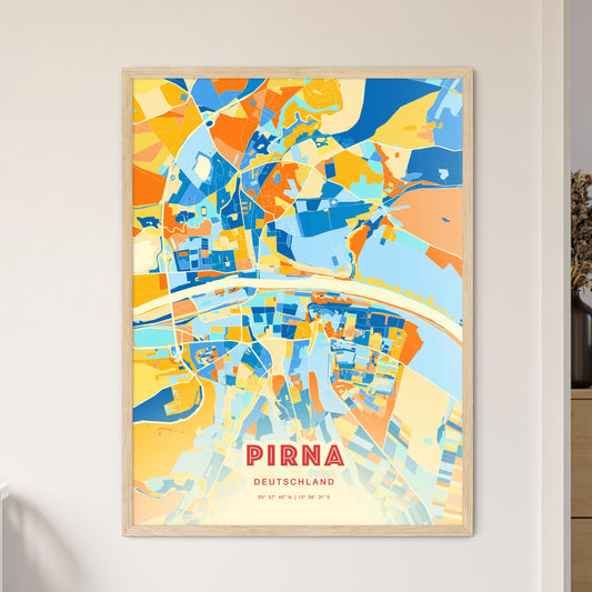 Colorful PIRNA GERMANY Fine Art Map Blue Orange