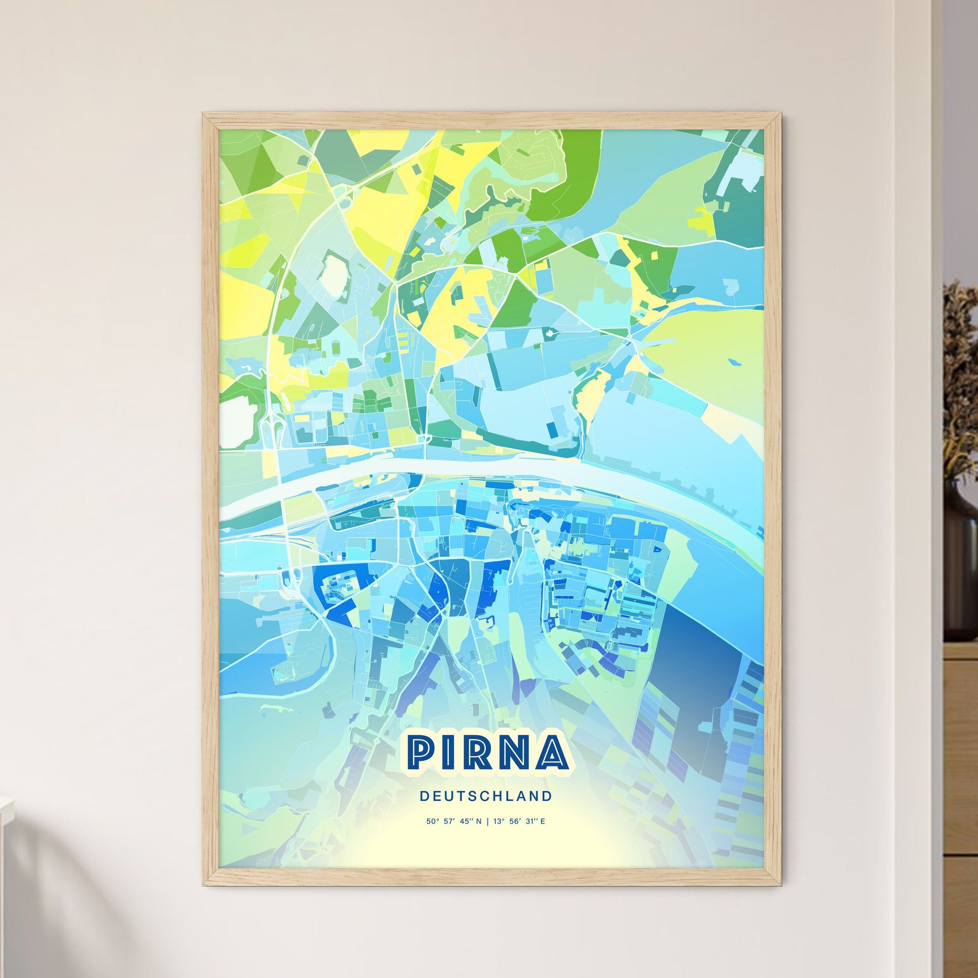 Colorful PIRNA GERMANY Fine Art Map Cool Blue