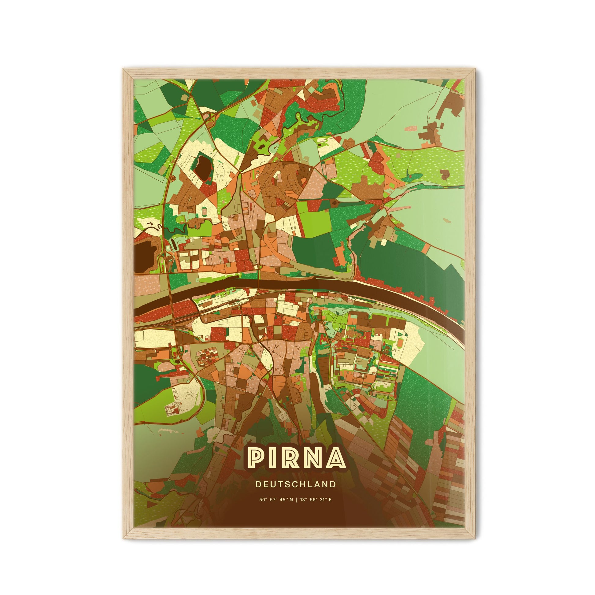 Colorful PIRNA GERMANY Fine Art Map Farmhouse