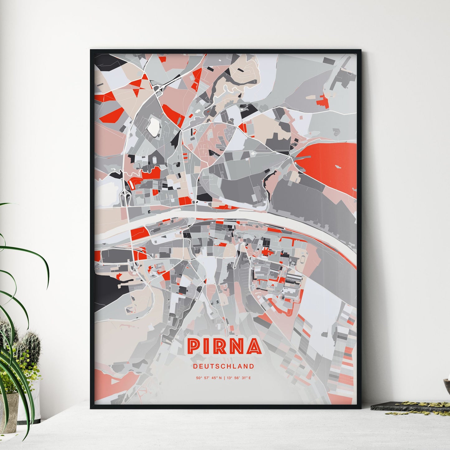 Colorful PIRNA GERMANY Fine Art Map Modern