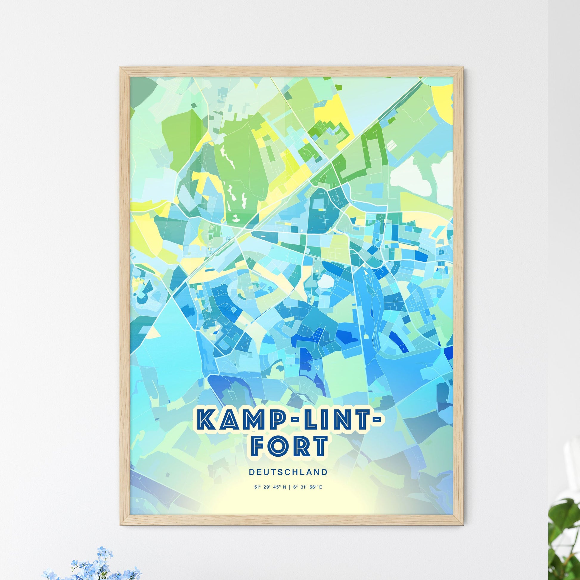 Colorful KAMP-LINTFORT GERMANY Fine Art Map Cool Blue