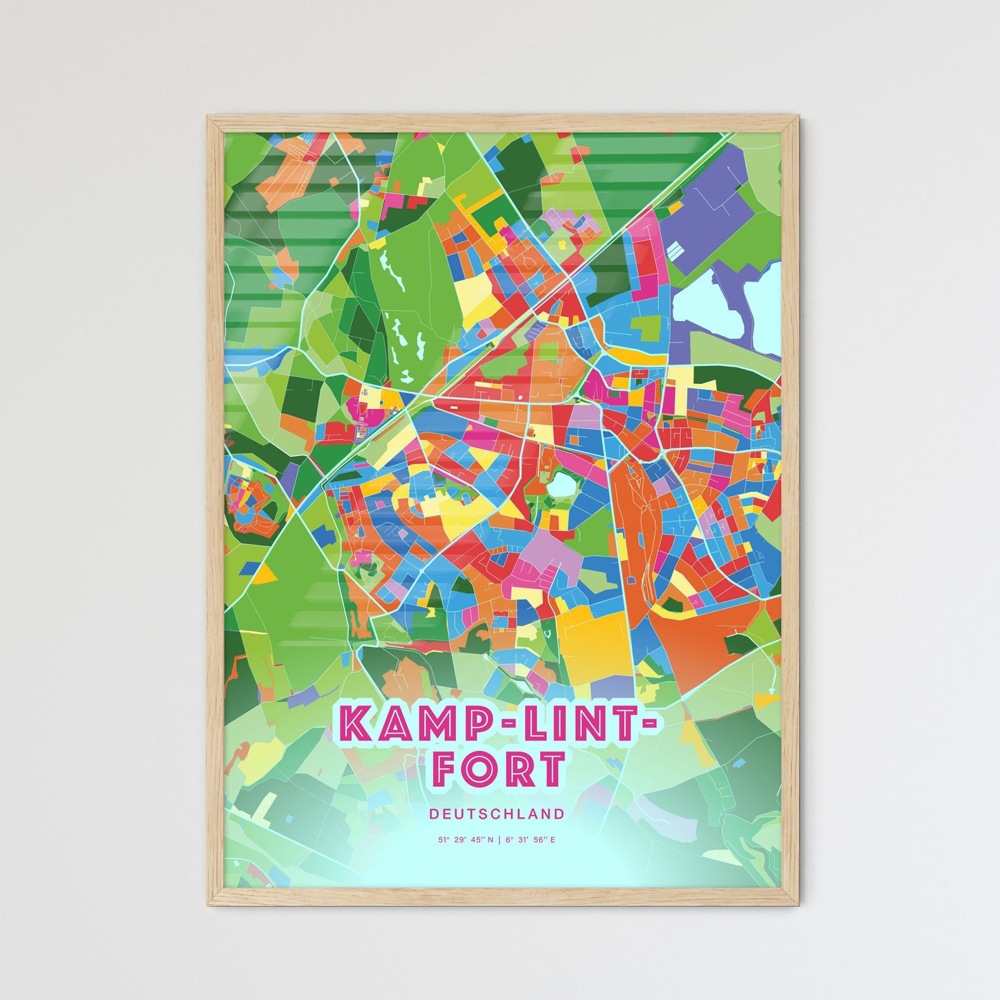 Colorful KAMP-LINTFORT GERMANY Fine Art Map Crazy Colors