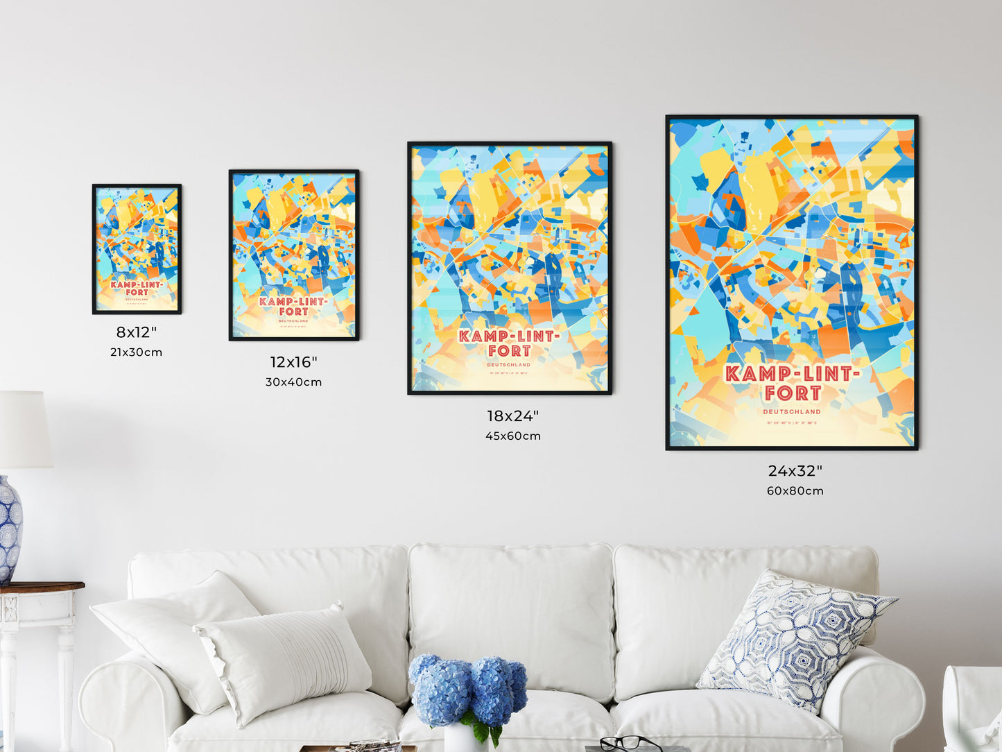 Colorful KAMP-LINTFORT GERMANY Fine Art Map Blue Orange