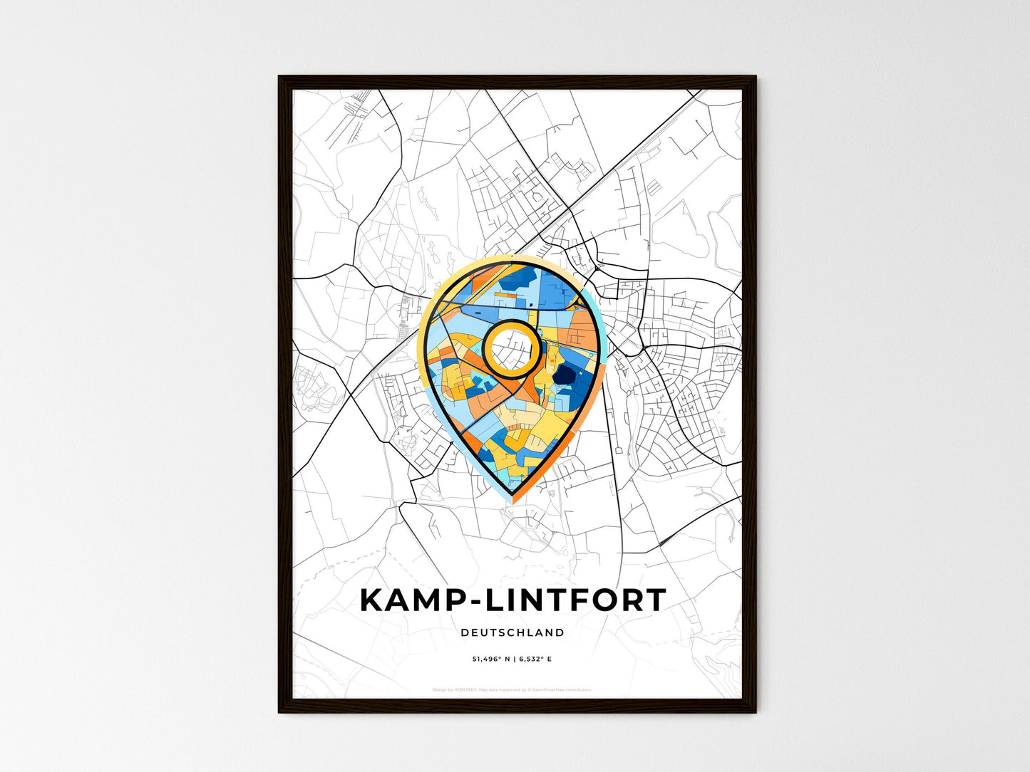 KAMP-LINTFORT GERMANY minimal art map with a colorful icon. Where it all began, Couple map gift. Style 1