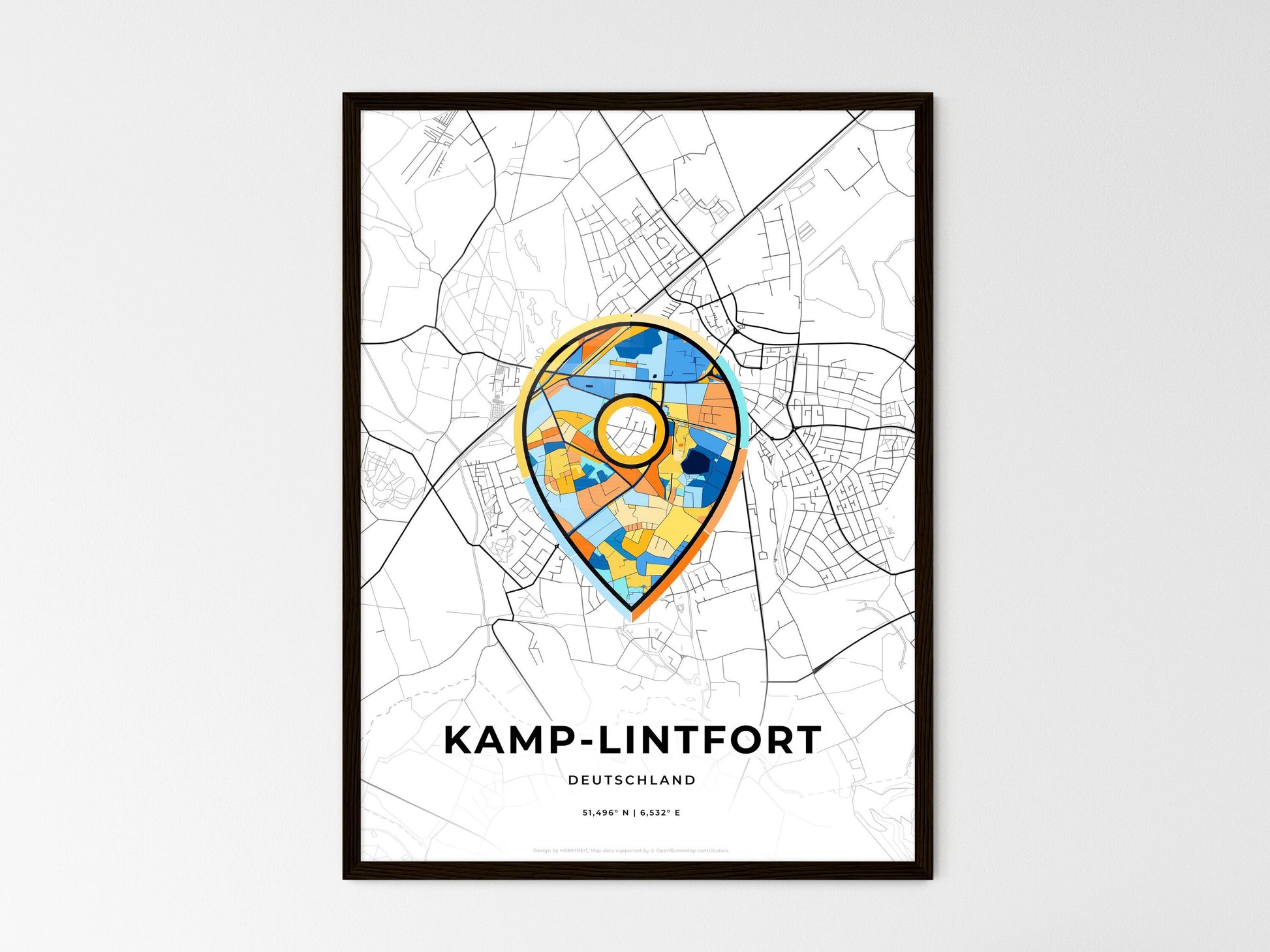 KAMP-LINTFORT GERMANY minimal art map with a colorful icon. Where it all began, Couple map gift. Style 1