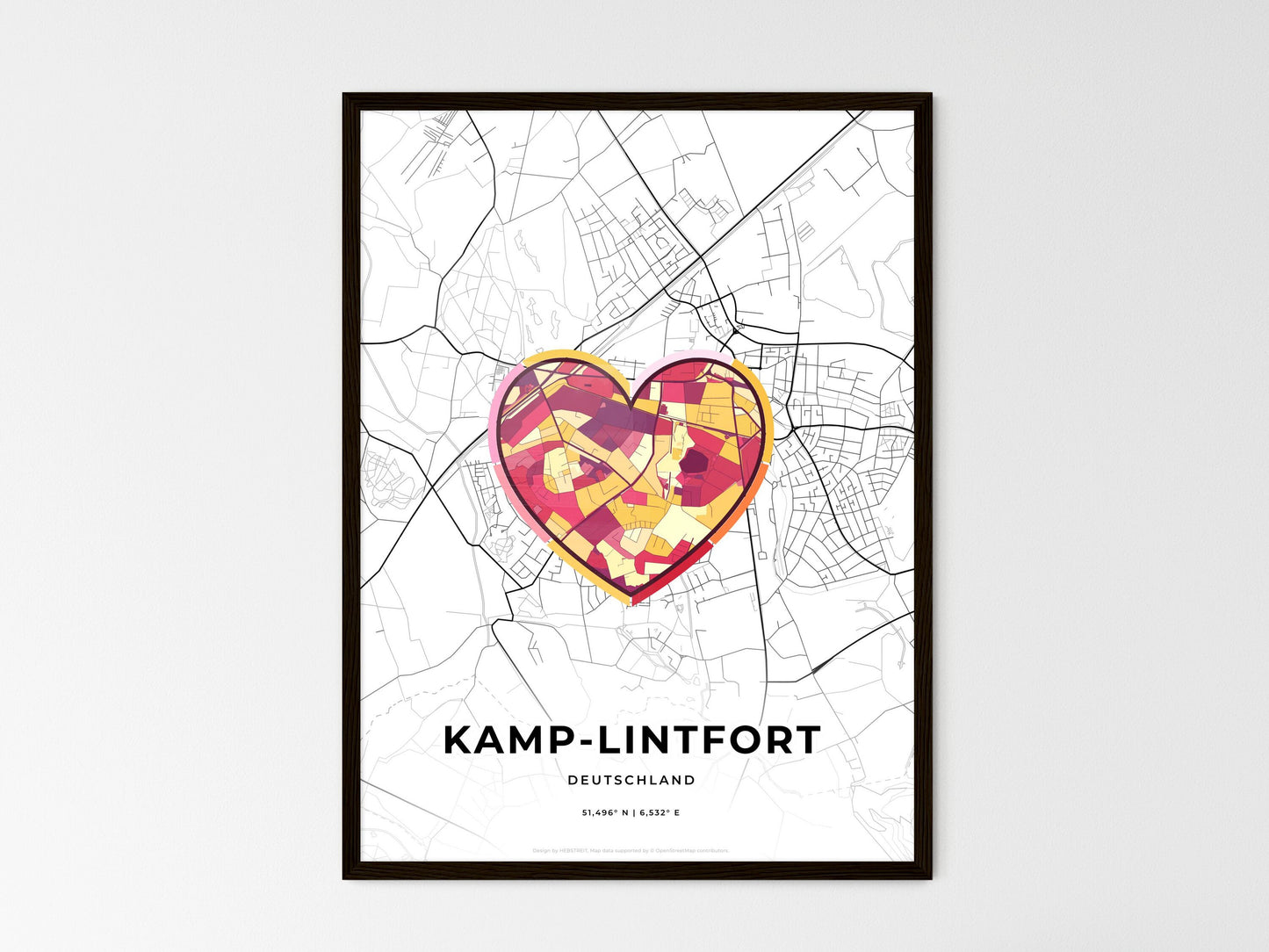 KAMP-LINTFORT GERMANY minimal art map with a colorful icon. Where it all began, Couple map gift. Style 2