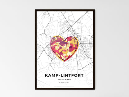 KAMP-LINTFORT GERMANY minimal art map with a colorful icon. Where it all began, Couple map gift. Style 2