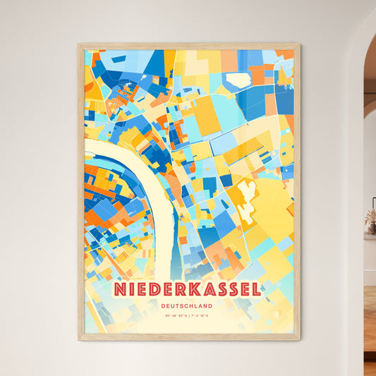 Colorful NIEDERKASSEL GERMANY Fine Art Map Blue Orange