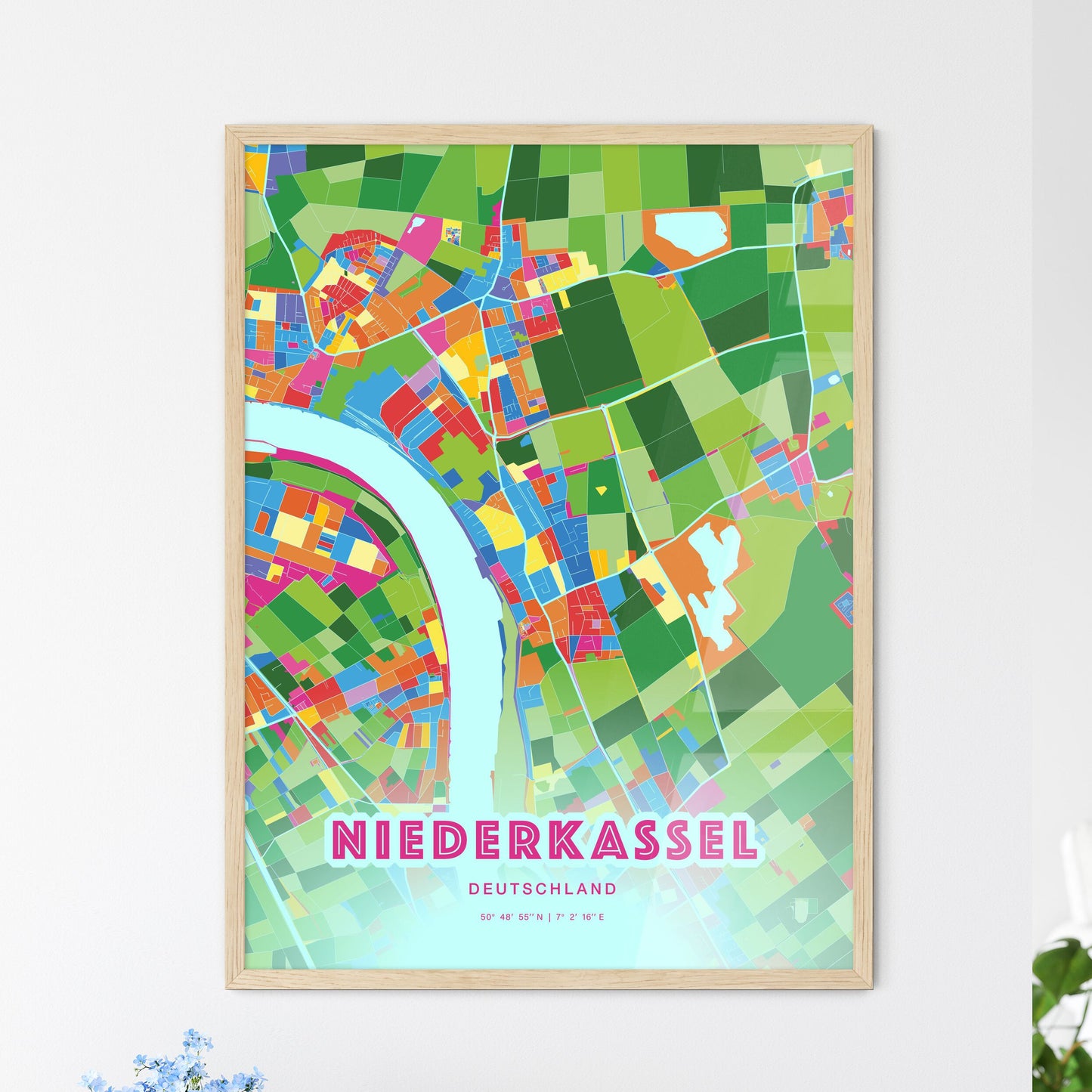 Colorful NIEDERKASSEL GERMANY Fine Art Map Crazy Colors