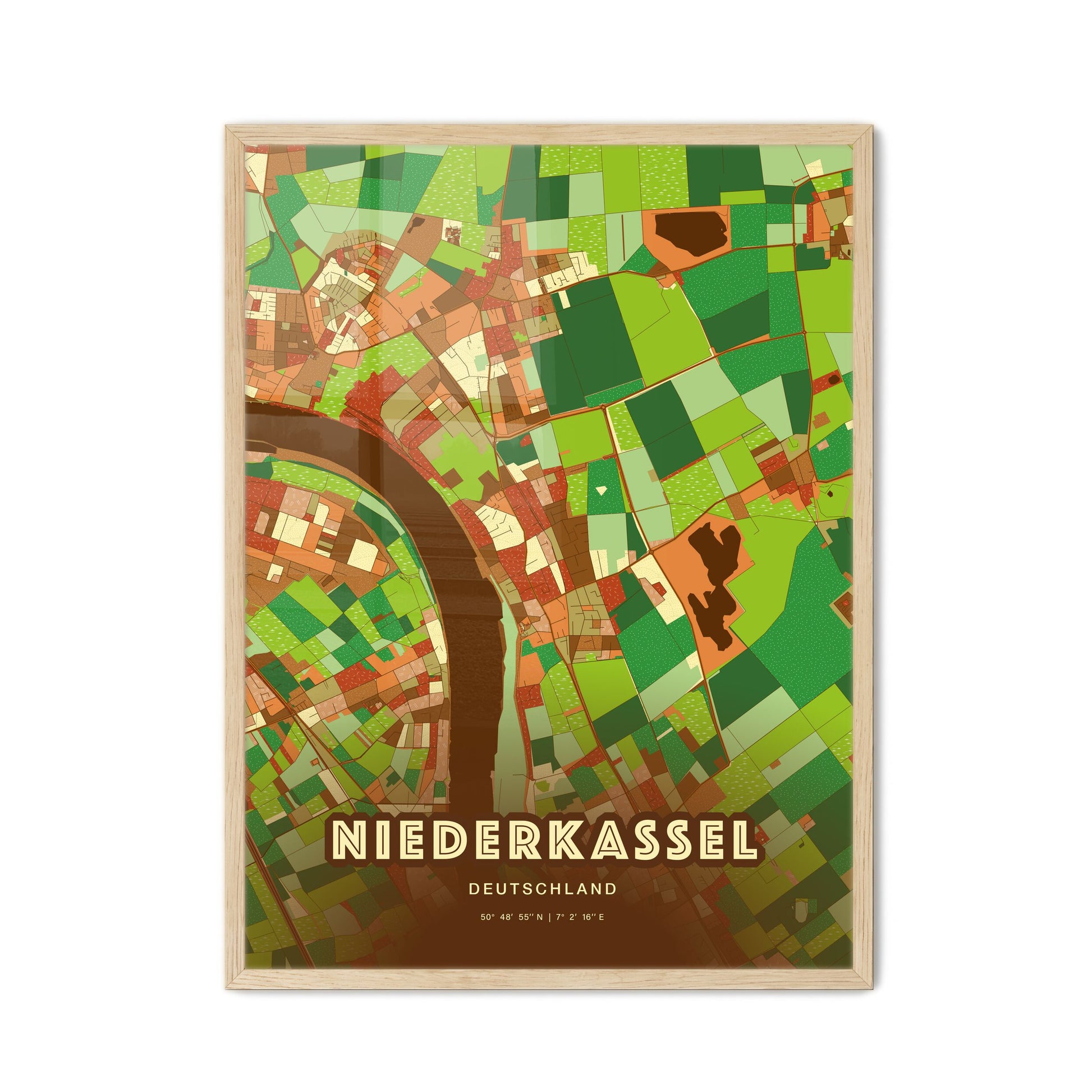 Colorful NIEDERKASSEL GERMANY Fine Art Map Farmhouse