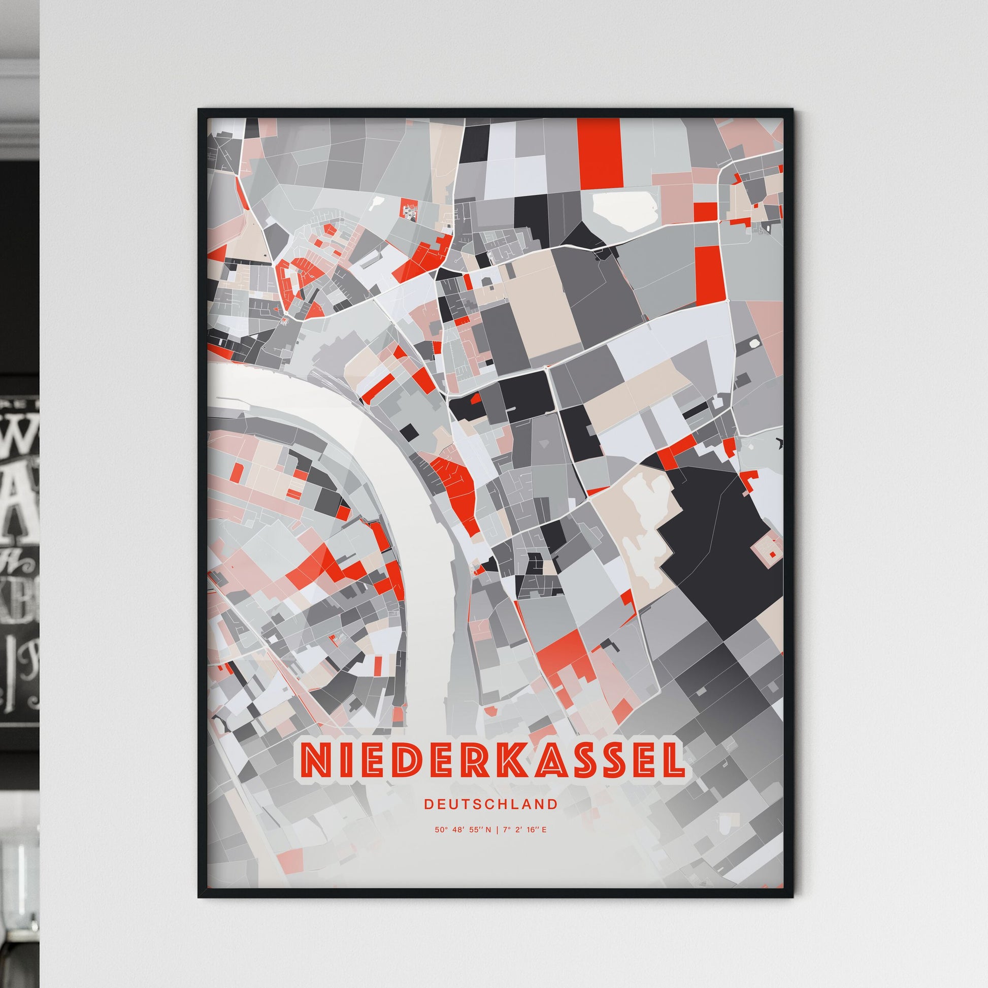 Colorful NIEDERKASSEL GERMANY Fine Art Map Modern