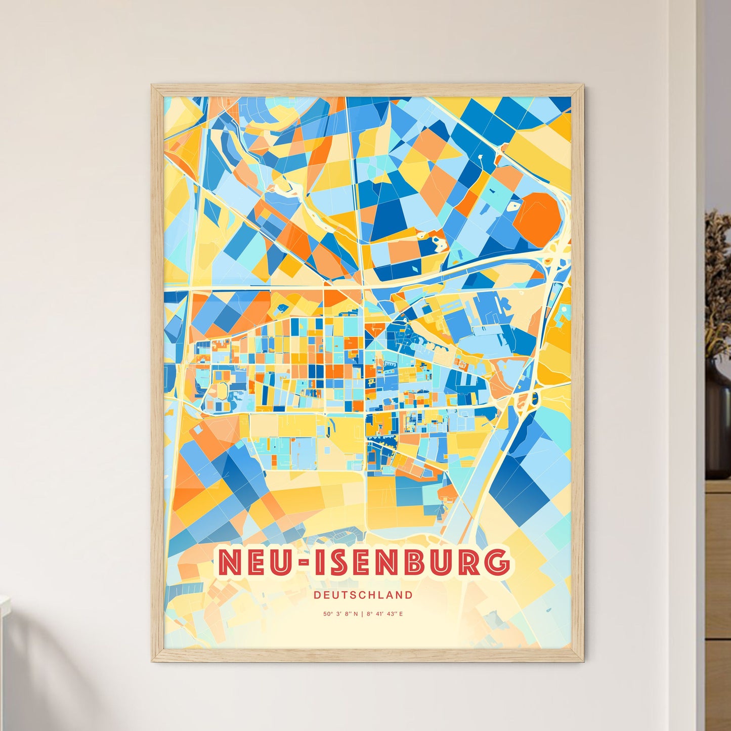 Colorful NEU-ISENBURG GERMANY Fine Art Map Blue Orange