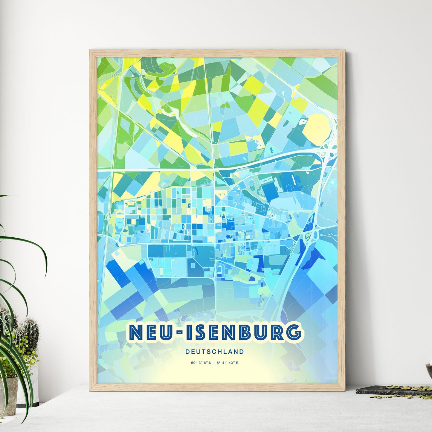 Colorful NEU-ISENBURG GERMANY Fine Art Map Cool Blue