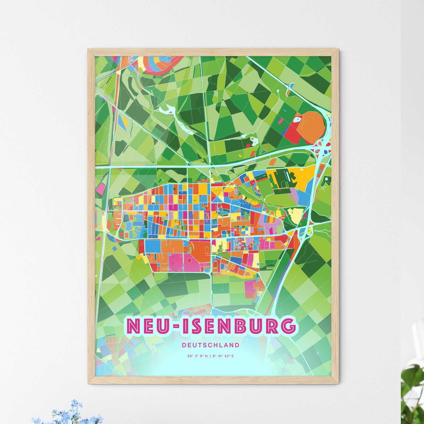 Colorful NEU-ISENBURG GERMANY Fine Art Map Crazy Colors