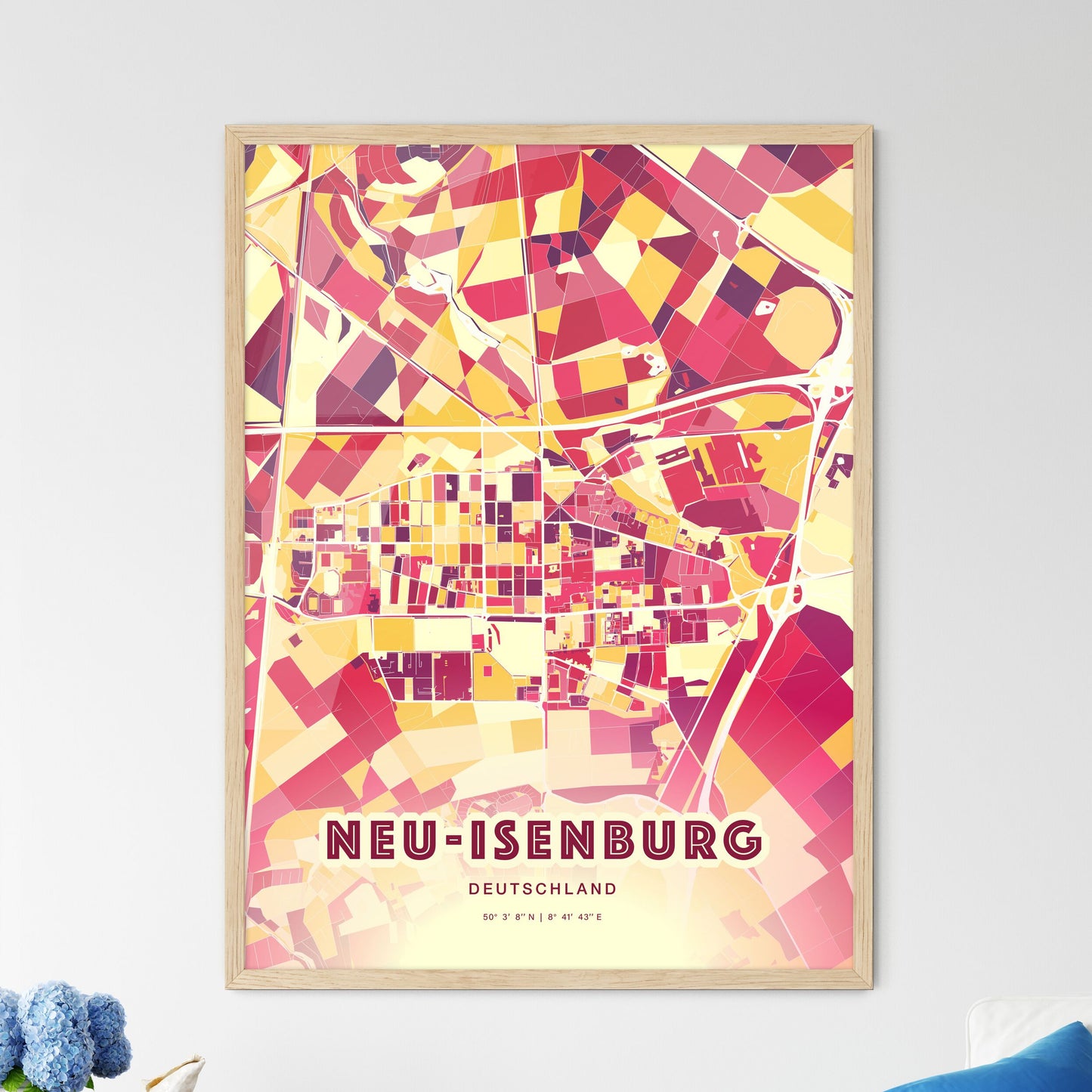 Colorful NEU-ISENBURG GERMANY Fine Art Map Hot Red