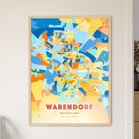 Colorful WARENDORF GERMANY Fine Art Map Blue Orange