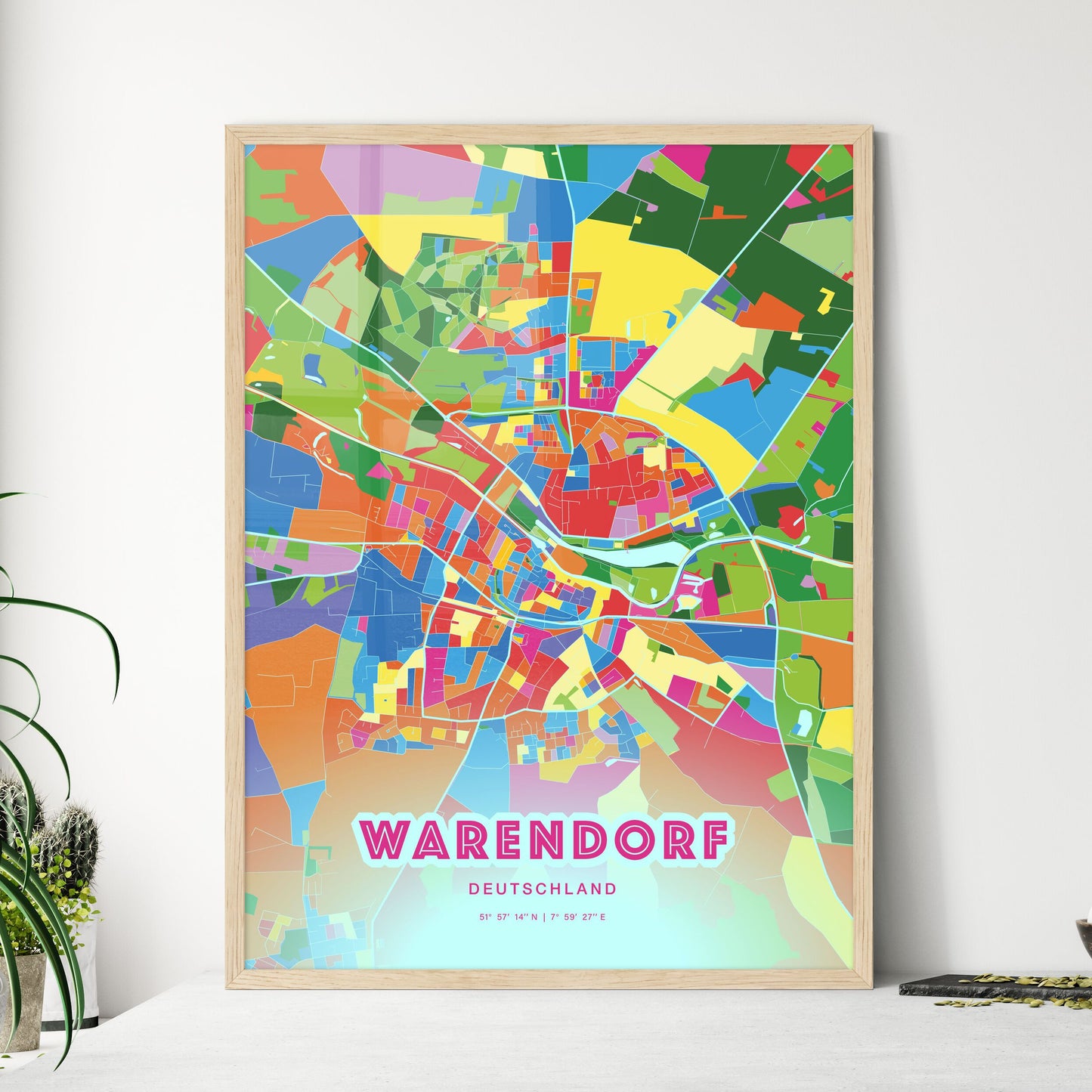 Colorful WARENDORF GERMANY Fine Art Map Crazy Colors