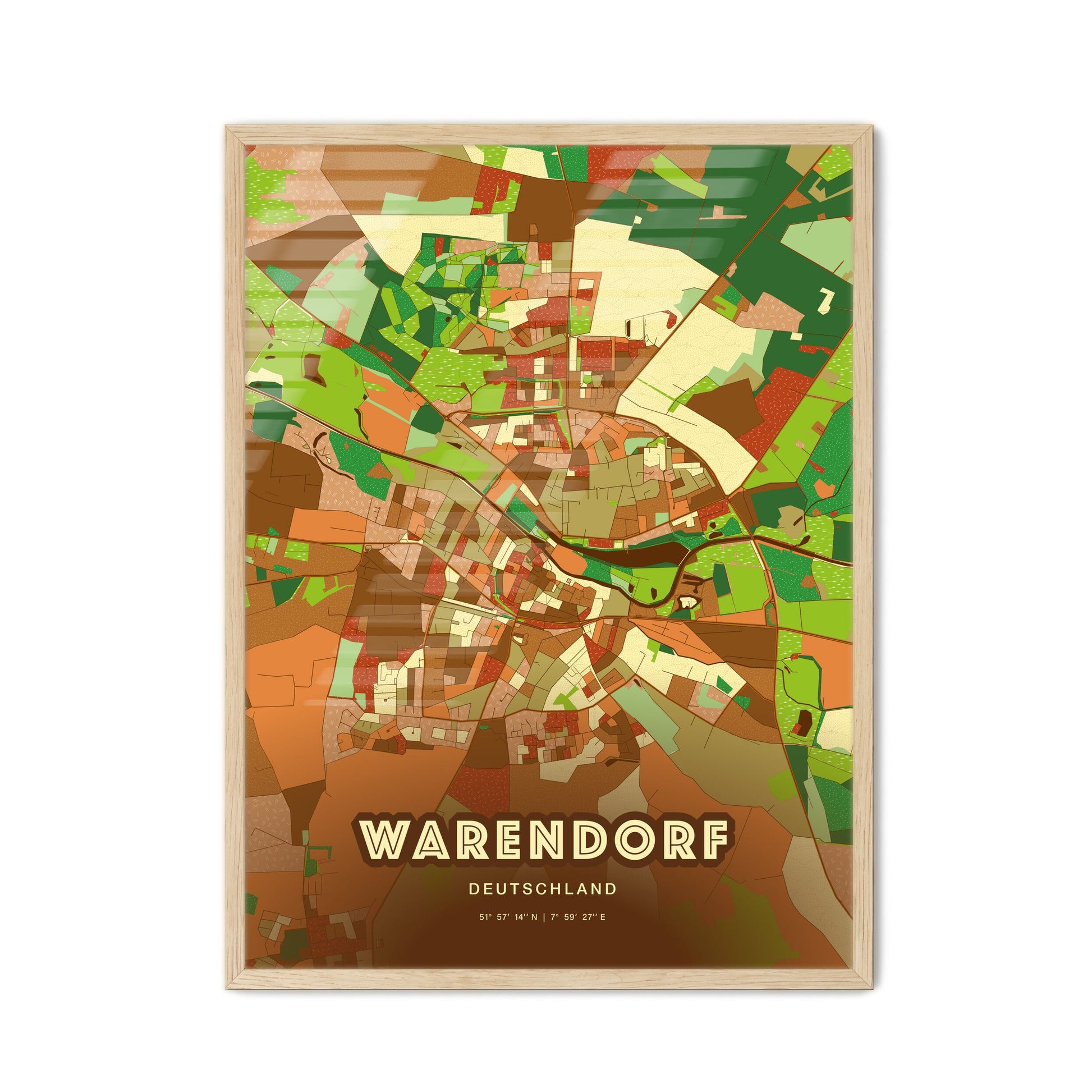 Colorful WARENDORF GERMANY Fine Art Map Farmhouse