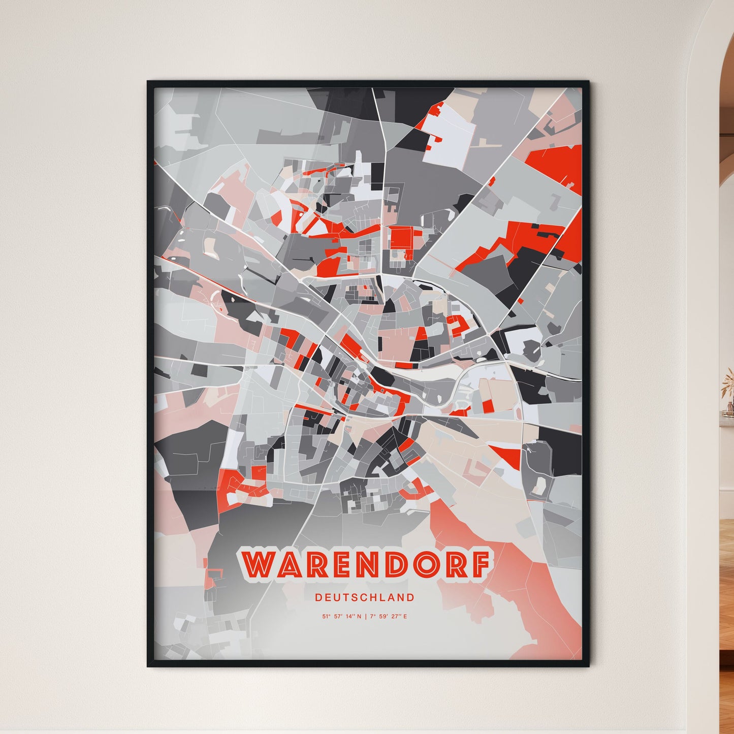 Colorful WARENDORF GERMANY Fine Art Map Modern