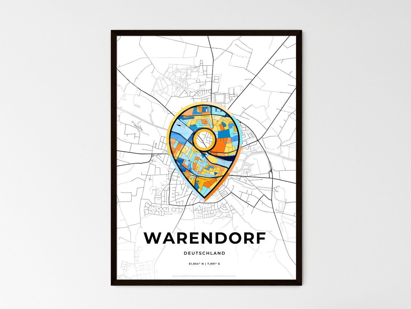 Warendorf Germany wedding art map with pointer icon