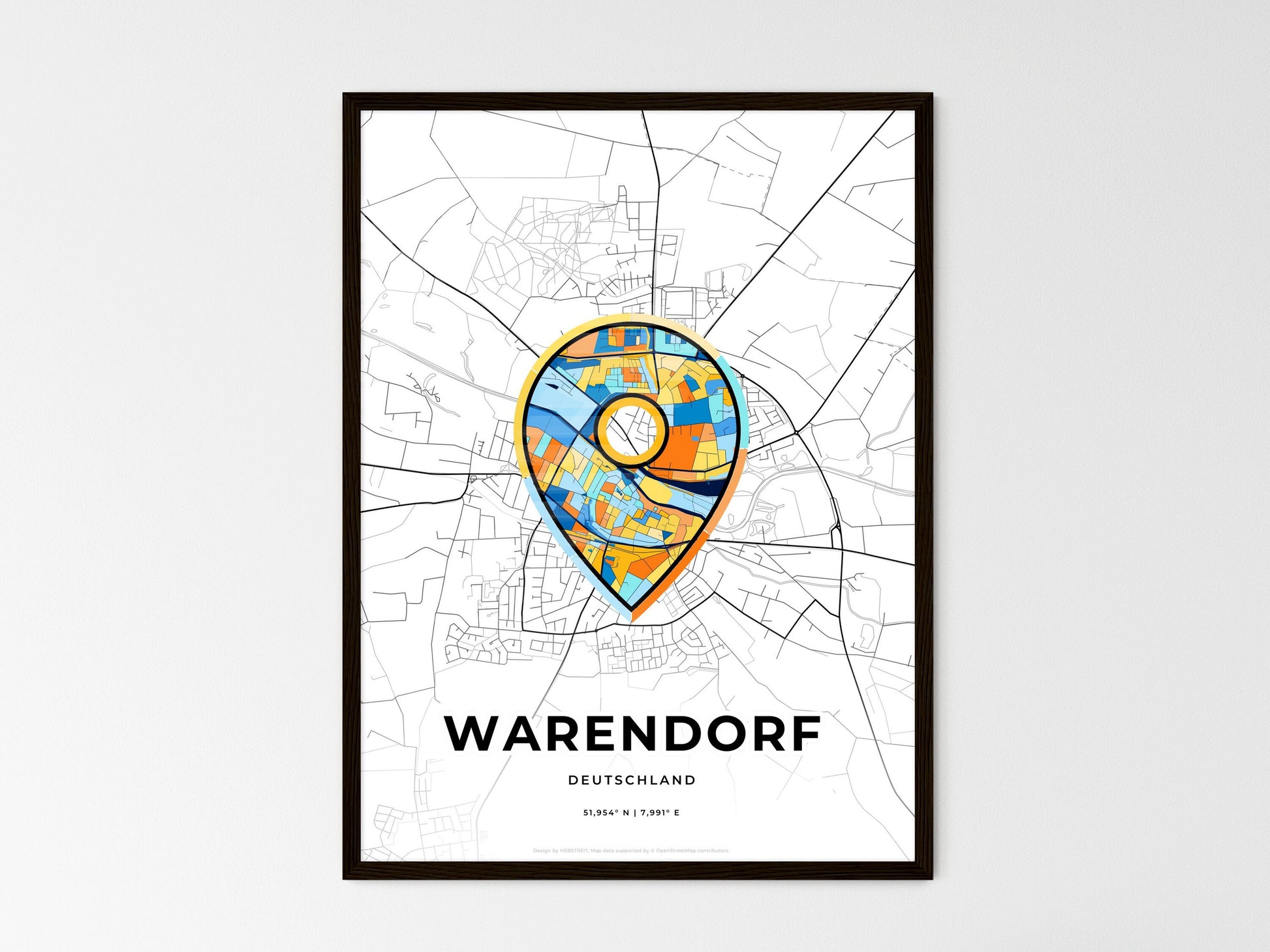 Warendorf Germany wedding art map with pointer icon