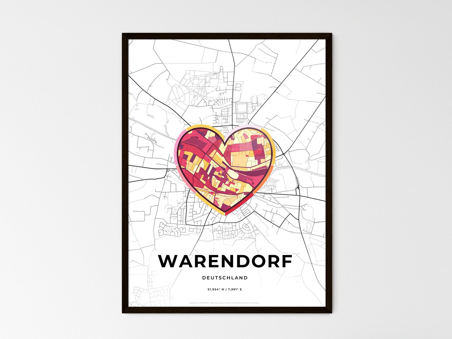 Warendorf Germany wedding art map with heart icon