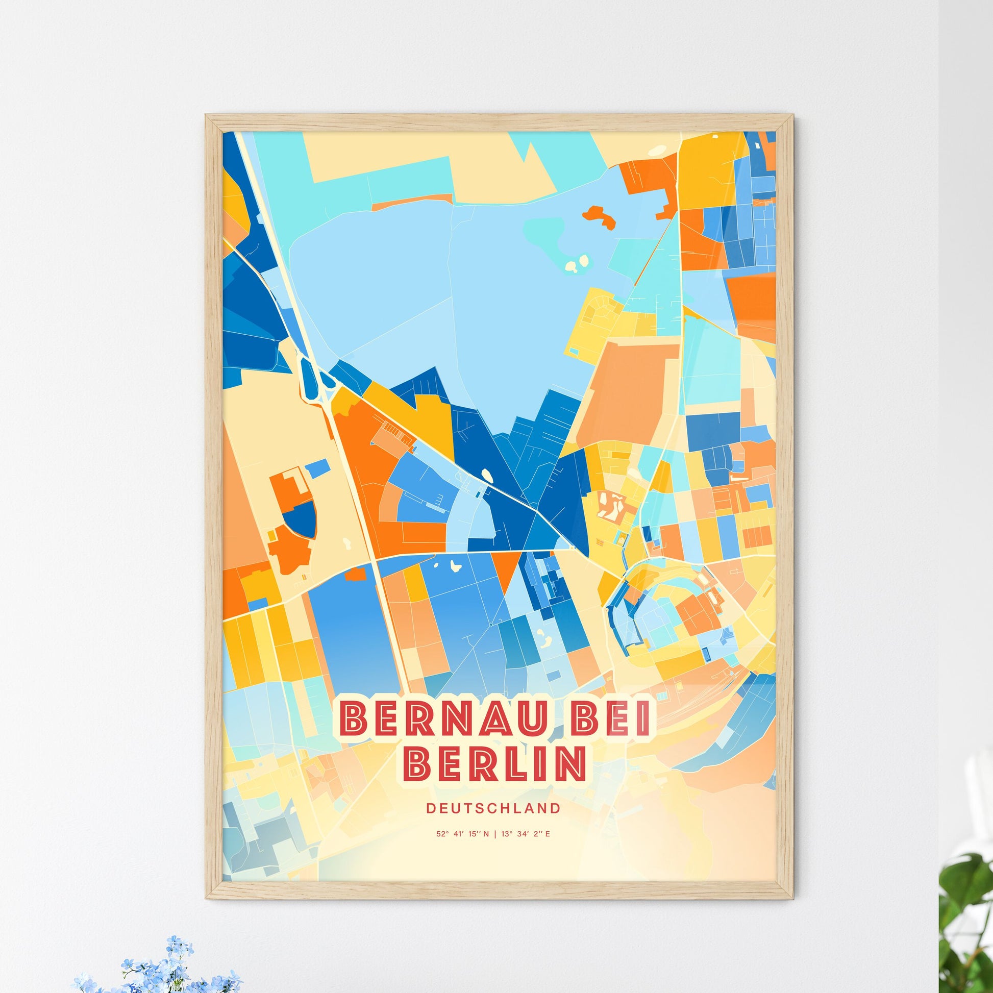 Colorful BERNAU BEI BERLIN GERMANY Fine Art Map Blue Orange