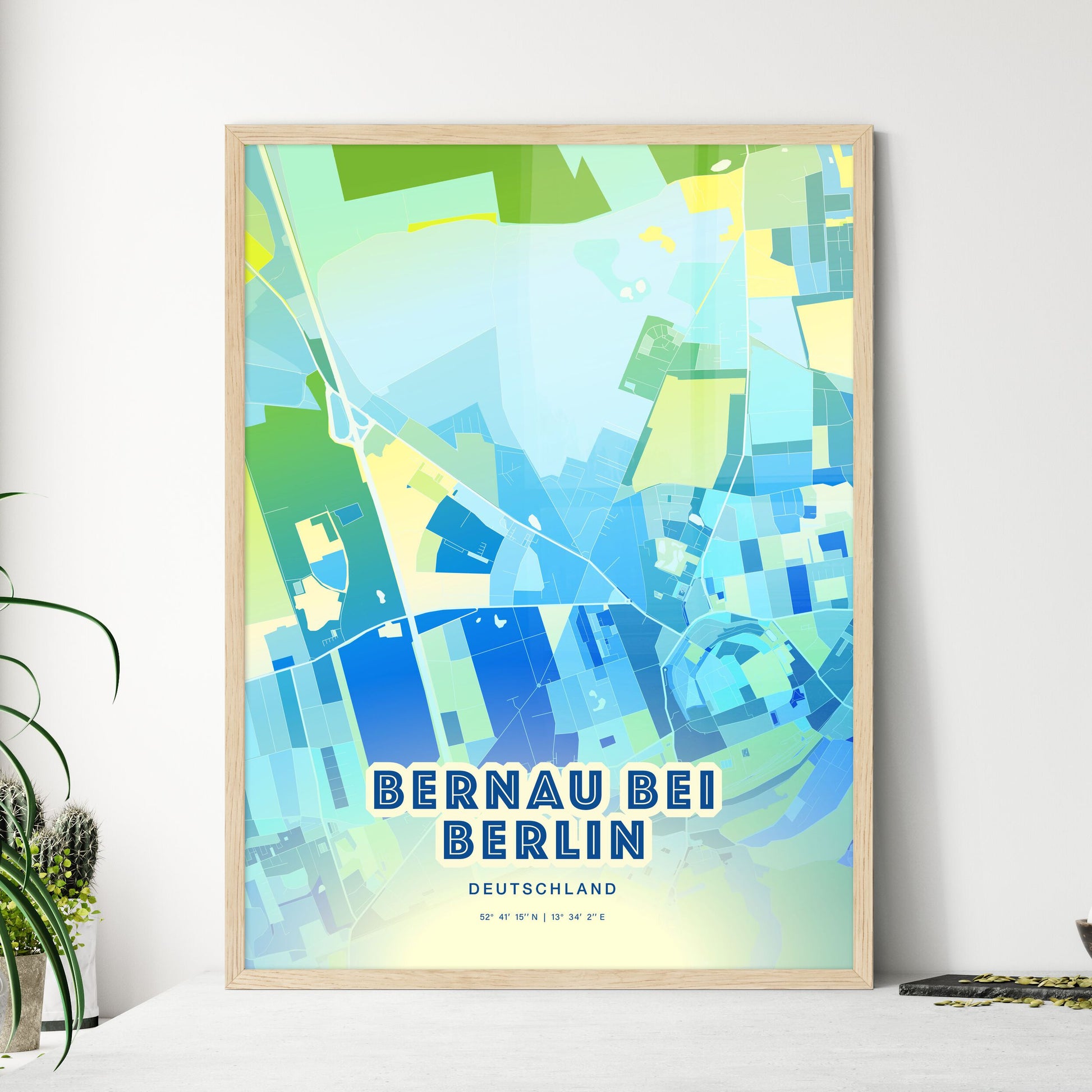 Colorful BERNAU BEI BERLIN GERMANY Fine Art Map Cool Blue