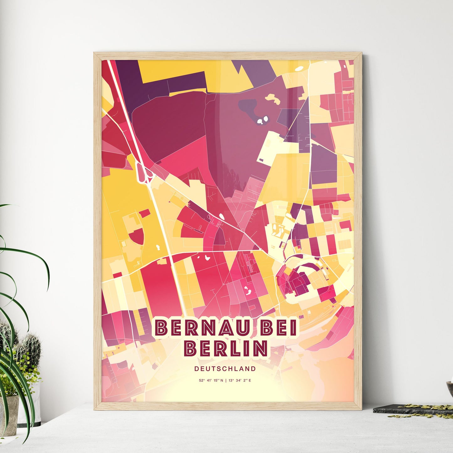 Colorful BERNAU BEI BERLIN GERMANY Fine Art Map Hot Red