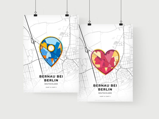BERNAU BEI BERLIN GERMANY minimal art map with a colorful icon. Where it all began, Couple map gift.