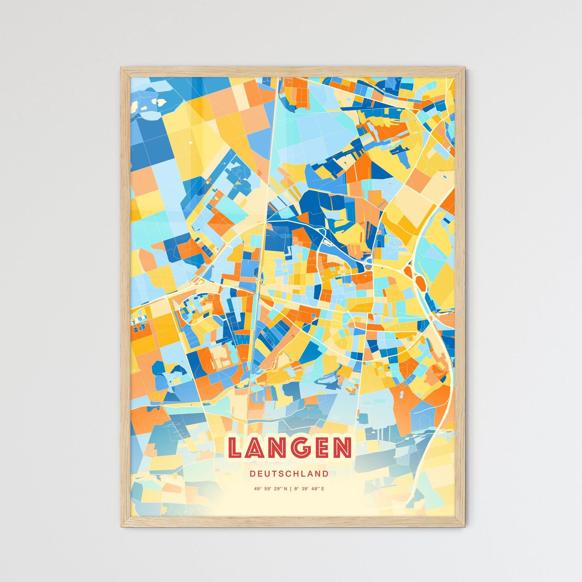 Colorful LANGEN GERMANY Fine Art Map Blue Orange