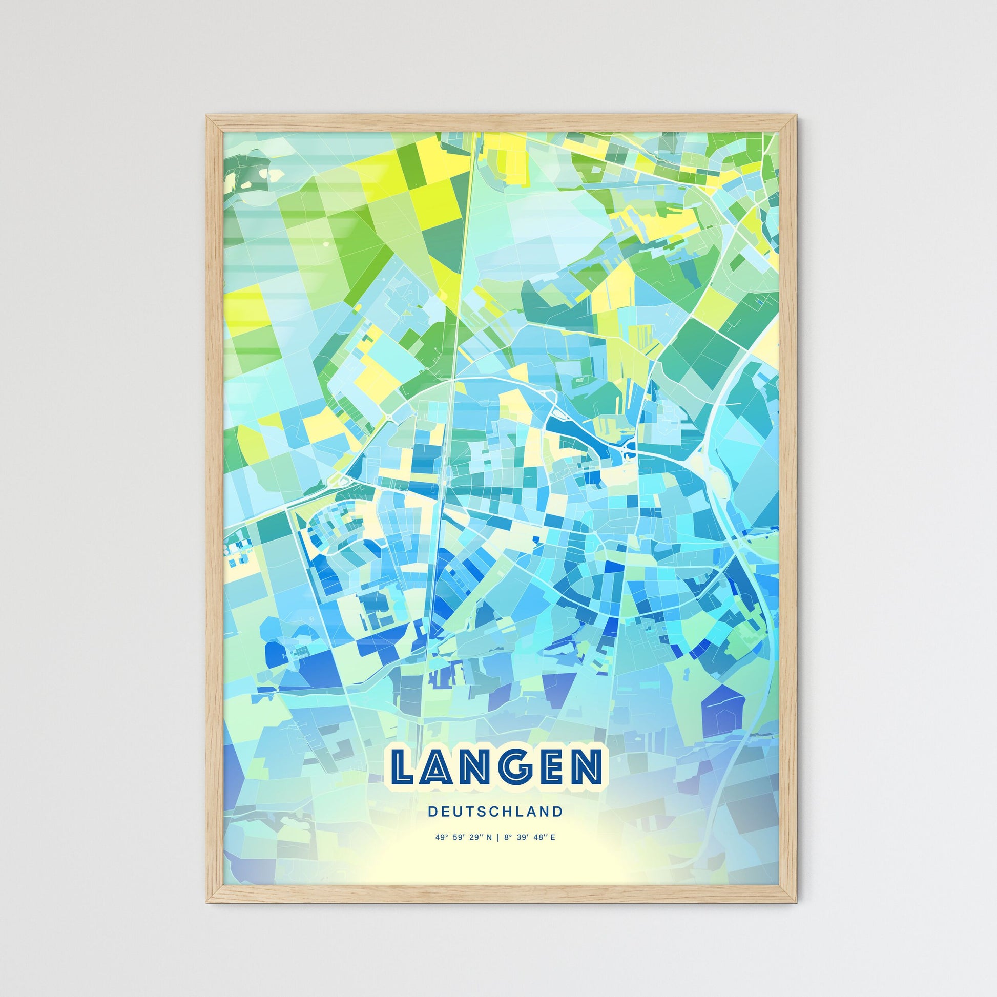 Colorful LANGEN GERMANY Fine Art Map Cool Blue