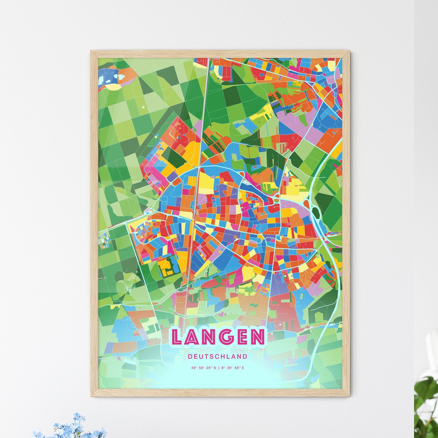 Colorful LANGEN GERMANY Fine Art Map Crazy Colors