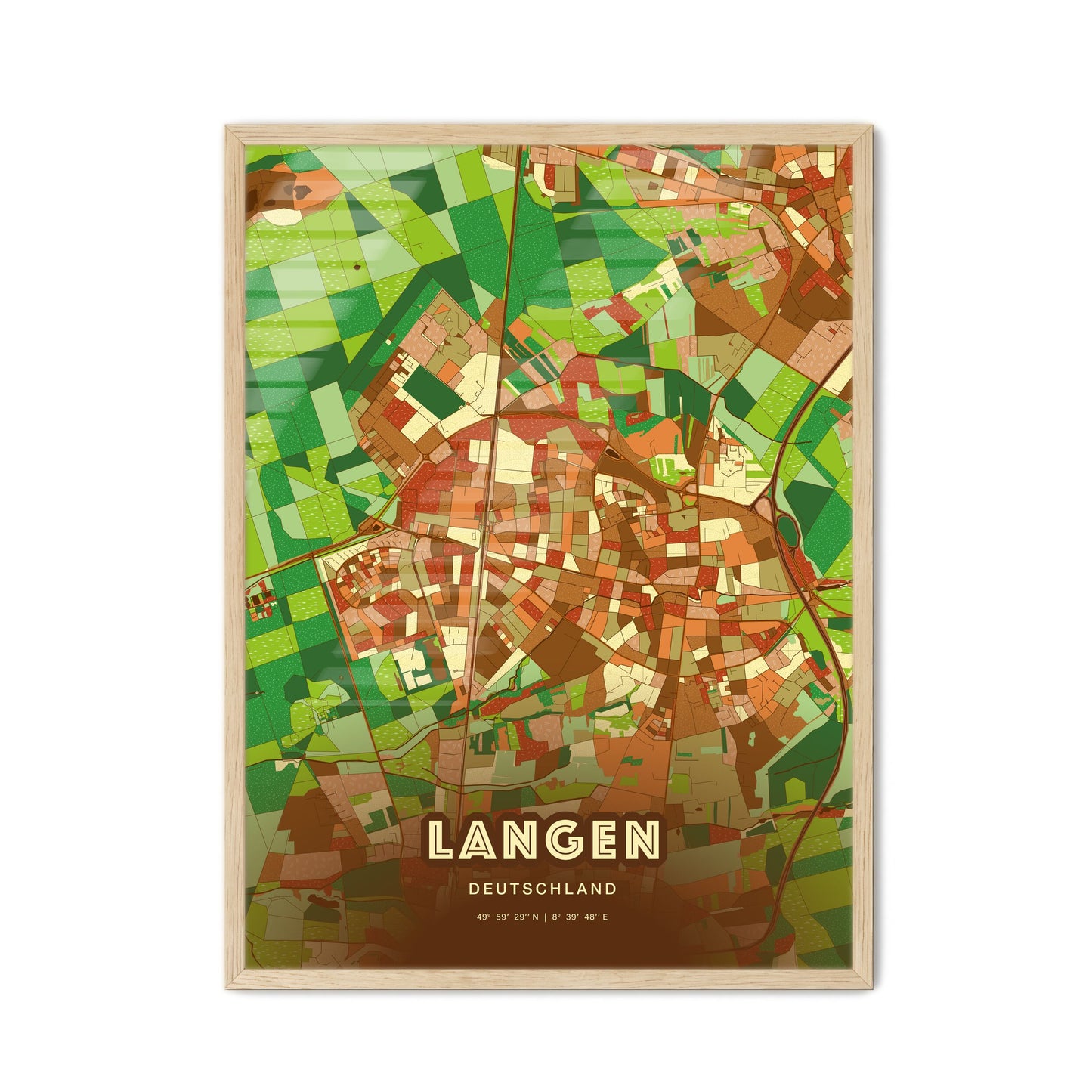 Colorful LANGEN GERMANY Fine Art Map Farmhouse