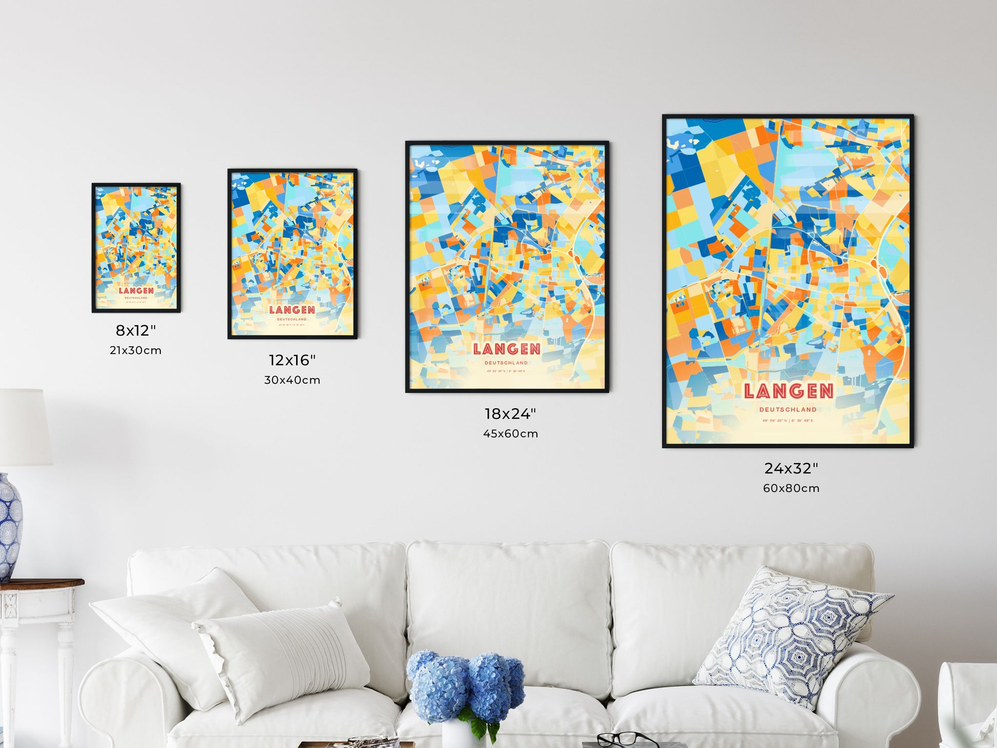 Colorful LANGEN GERMANY Fine Art Map Blue Orange