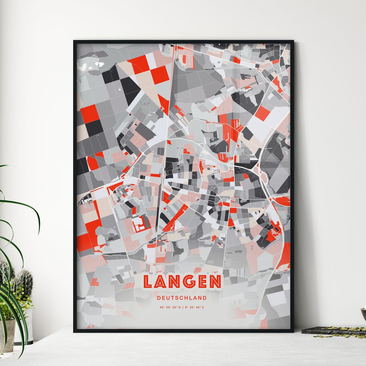 Colorful LANGEN GERMANY Fine Art Map Modern