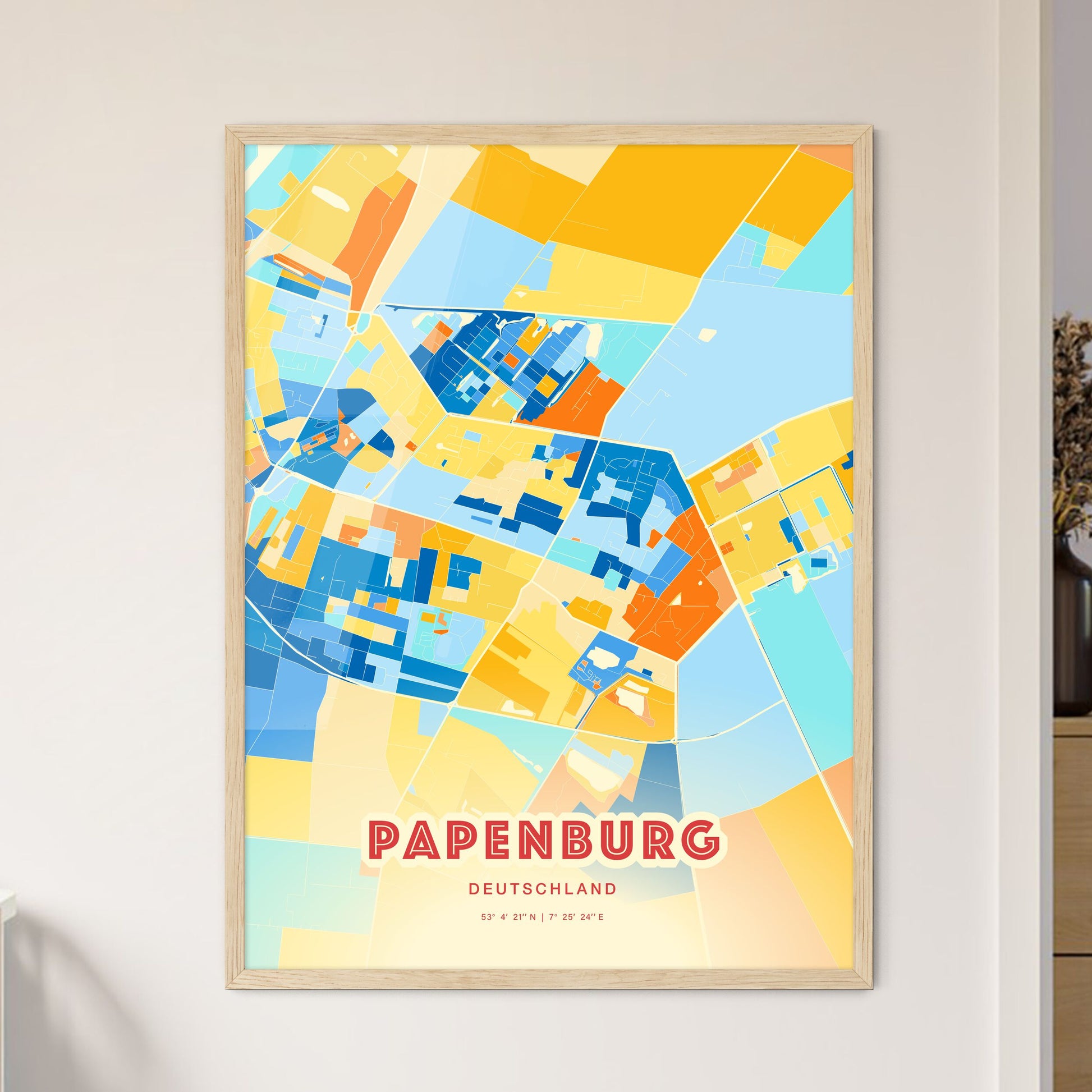 Colorful PAPENBURG GERMANY Fine Art Map Blue Orange