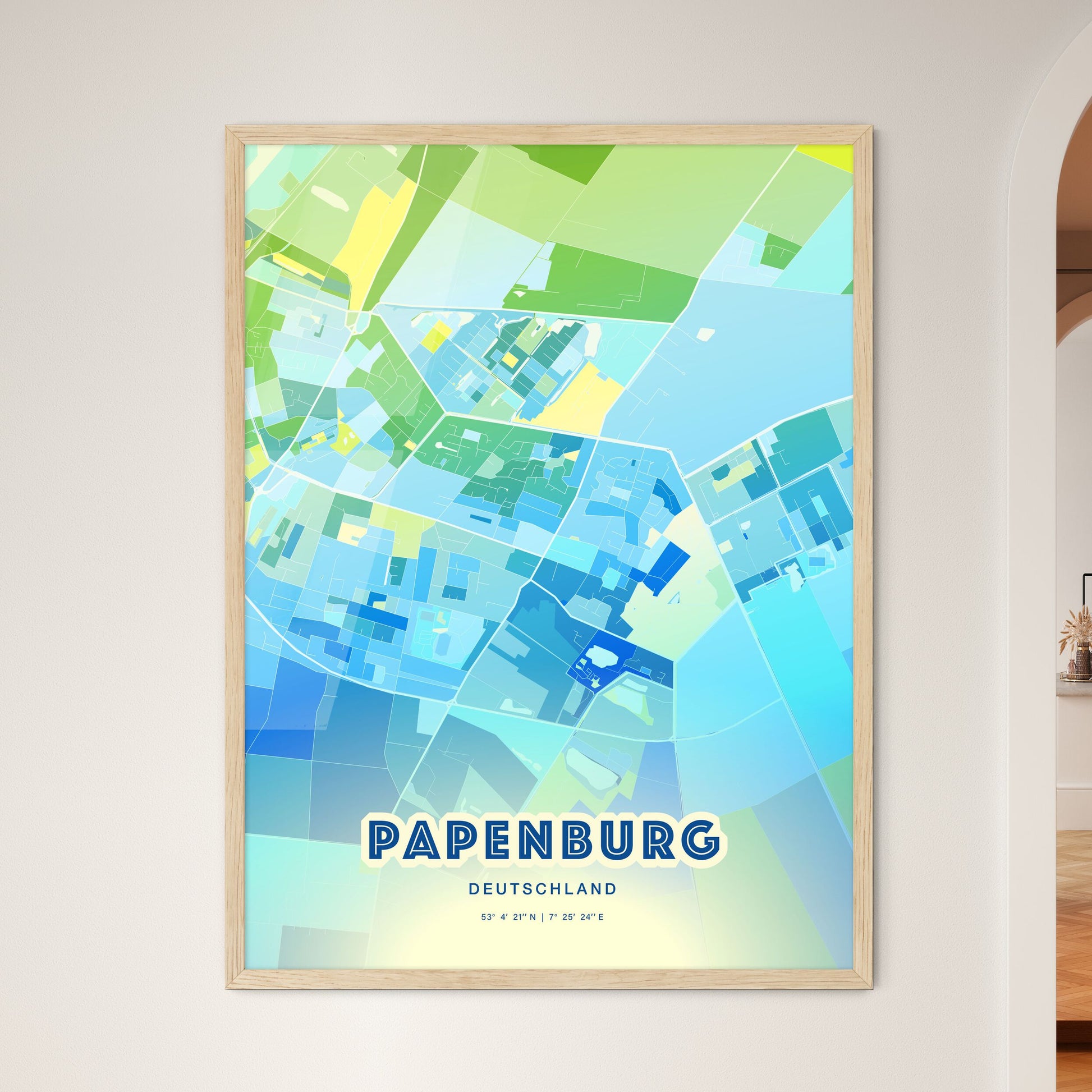 Colorful PAPENBURG GERMANY Fine Art Map Cool Blue