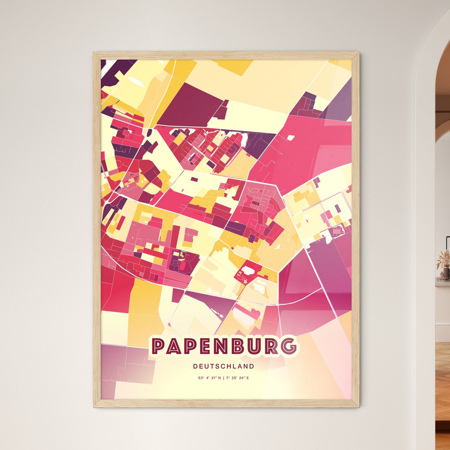 Colorful PAPENBURG GERMANY Fine Art Map Hot Red