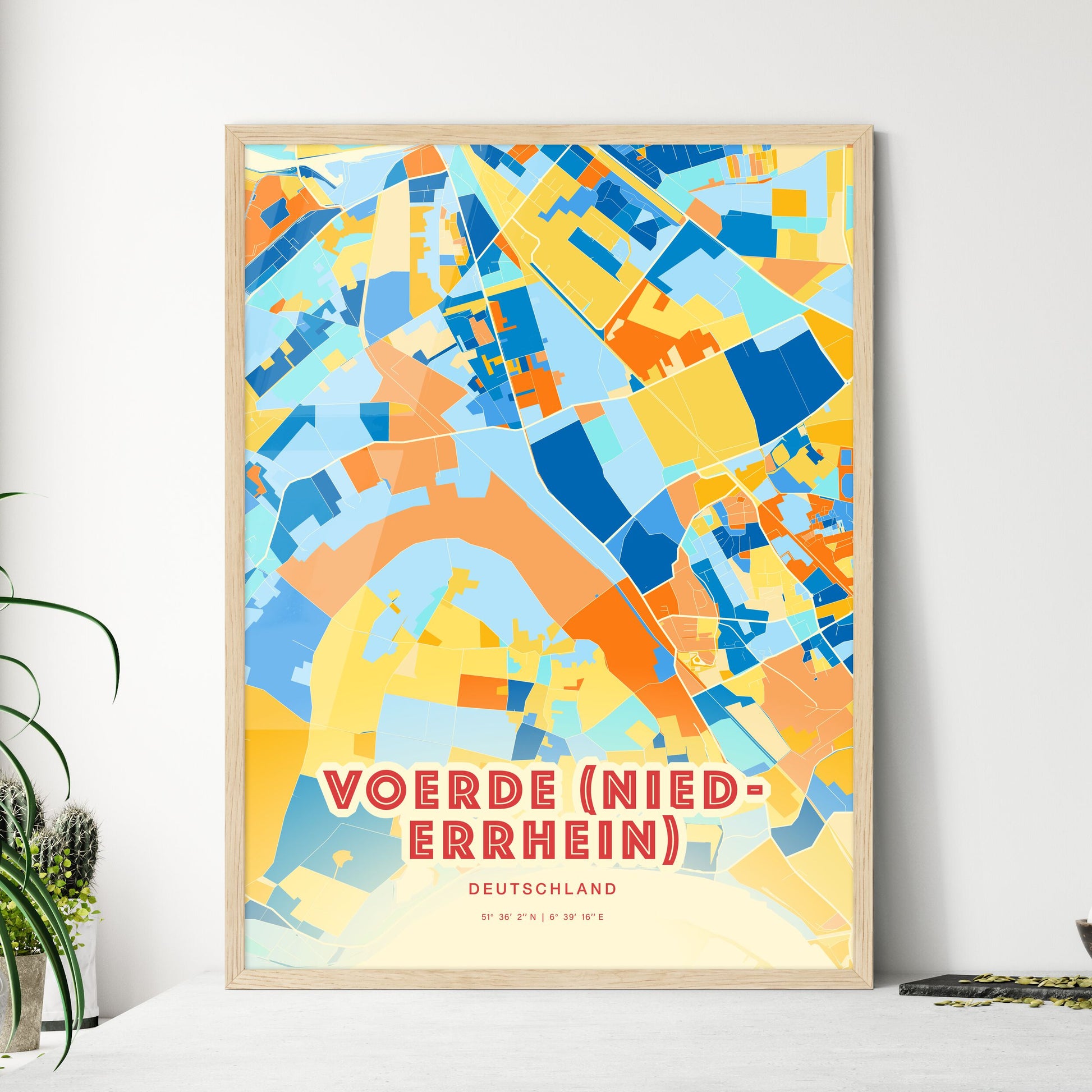 Colorful VOERDE (NIEDERRHEIN) GERMANY Fine Art Map Blue Orange