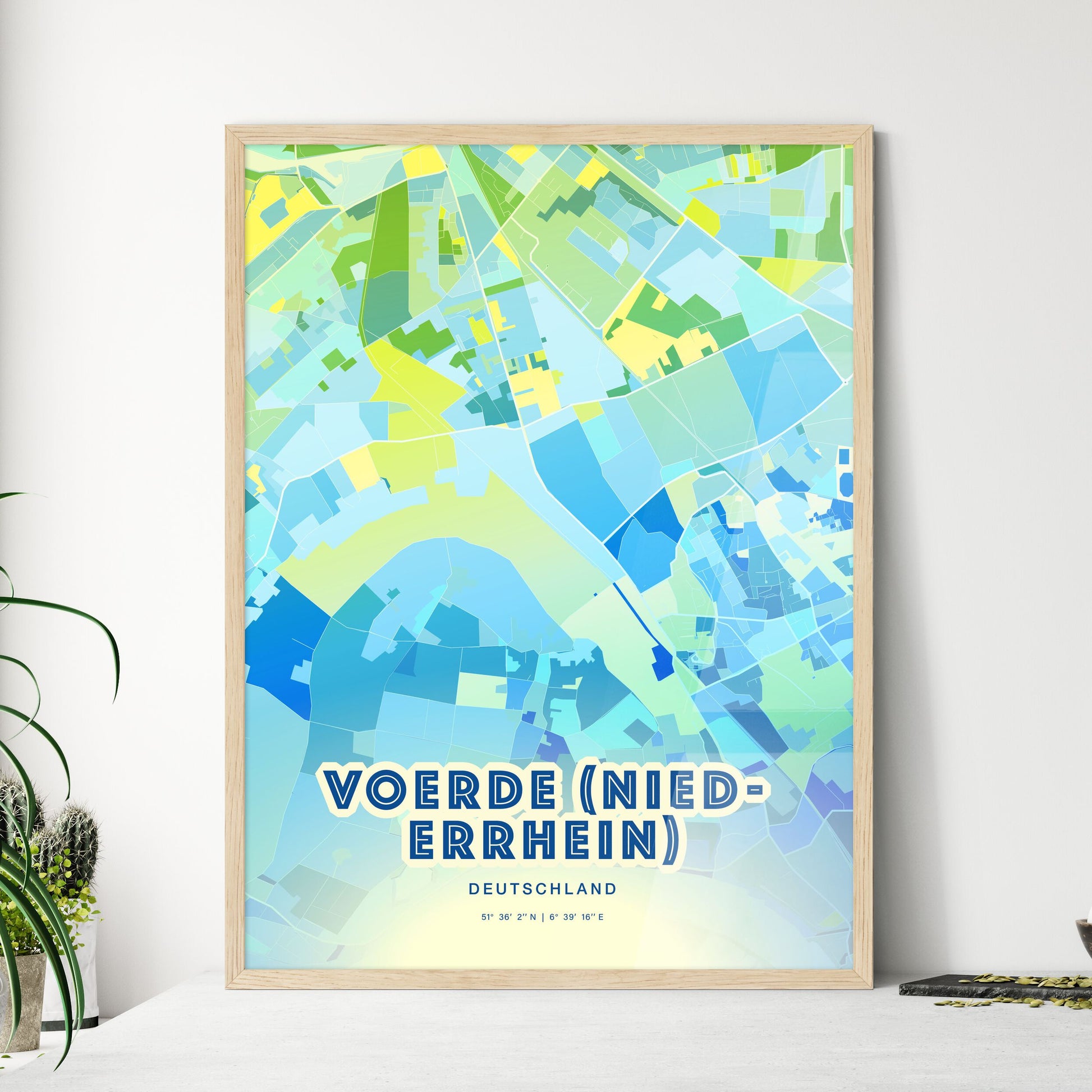 Colorful VOERDE (NIEDERRHEIN) GERMANY Fine Art Map Cool Blue