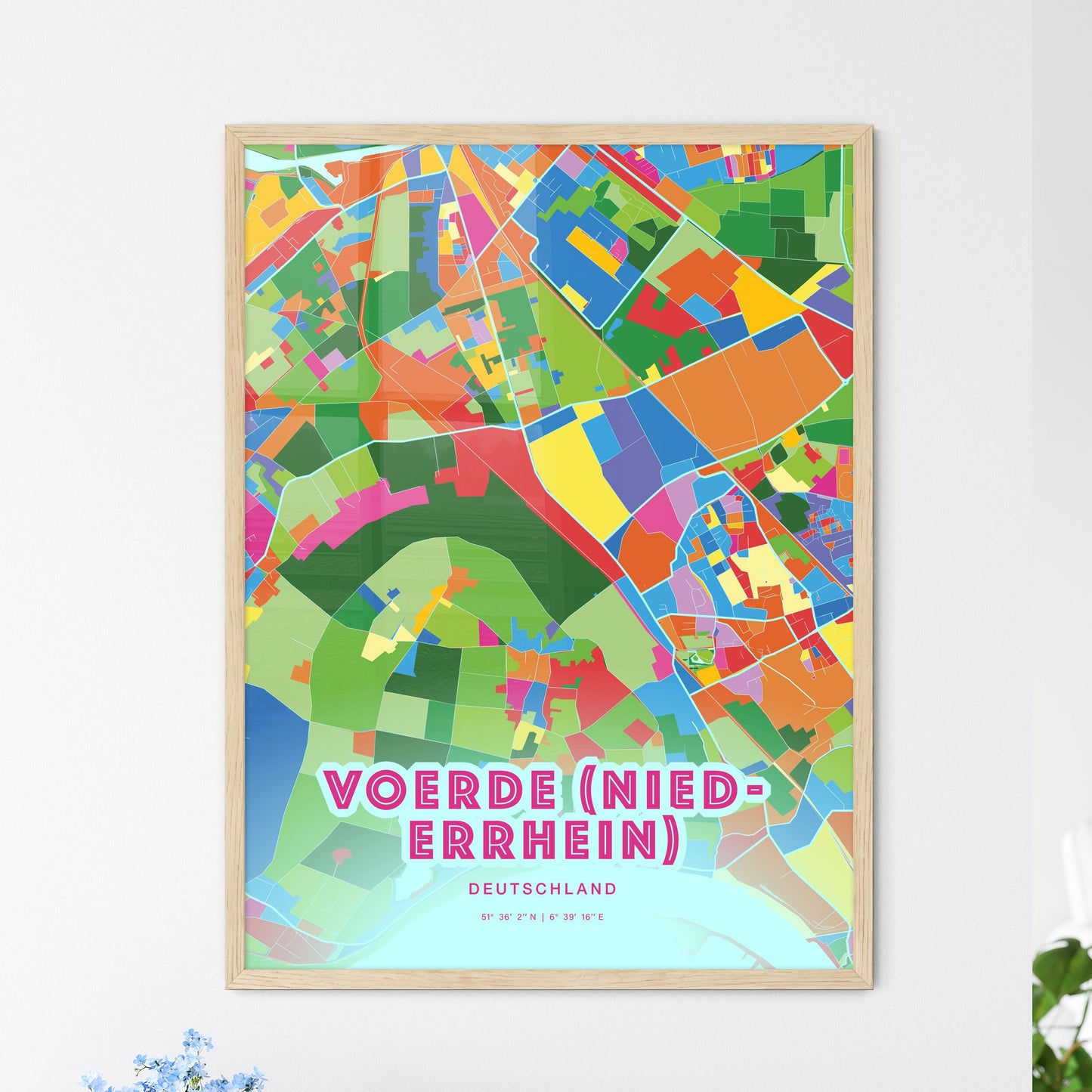 Colorful VOERDE (NIEDERRHEIN) GERMANY Fine Art Map Crazy Colors