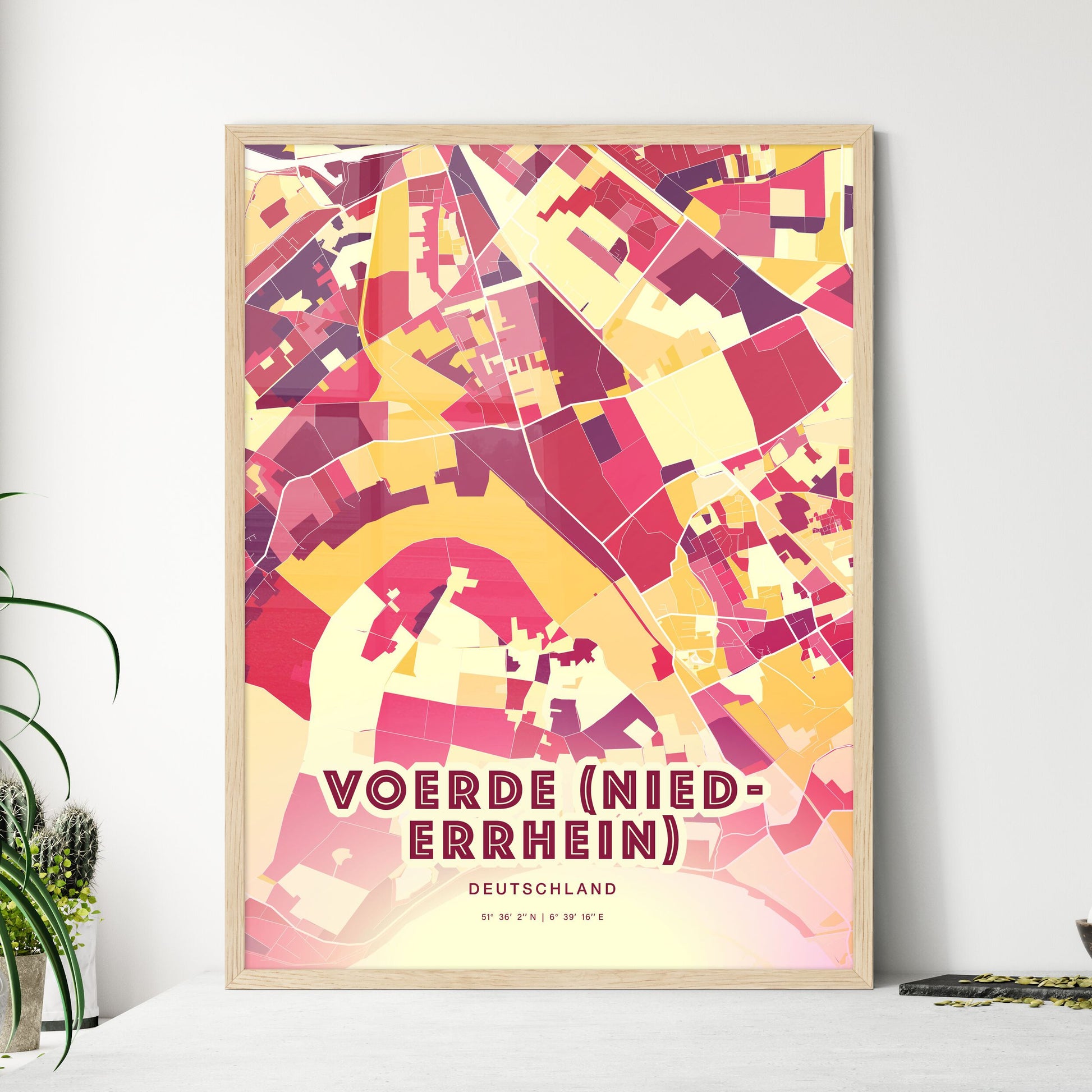 Colorful VOERDE (NIEDERRHEIN) GERMANY Fine Art Map Hot Red