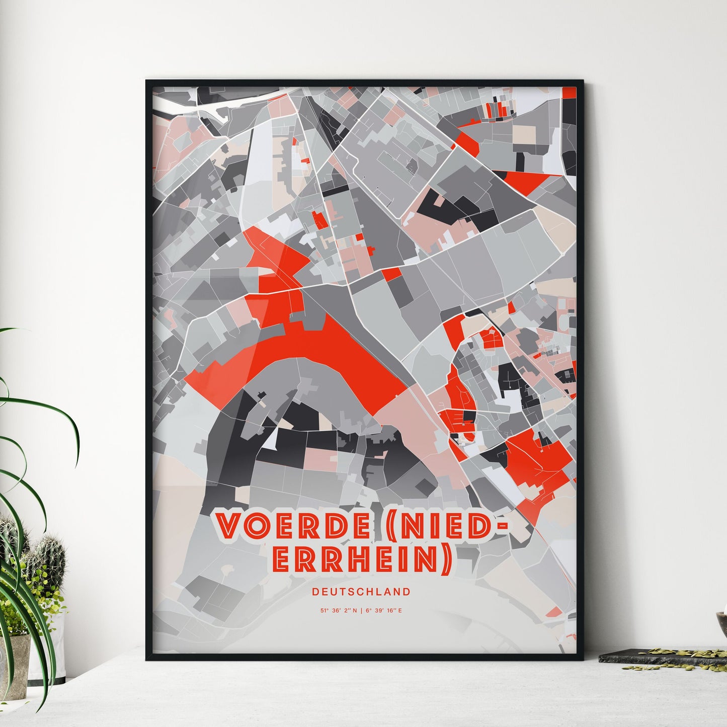 Colorful VOERDE (NIEDERRHEIN) GERMANY Fine Art Map Modern