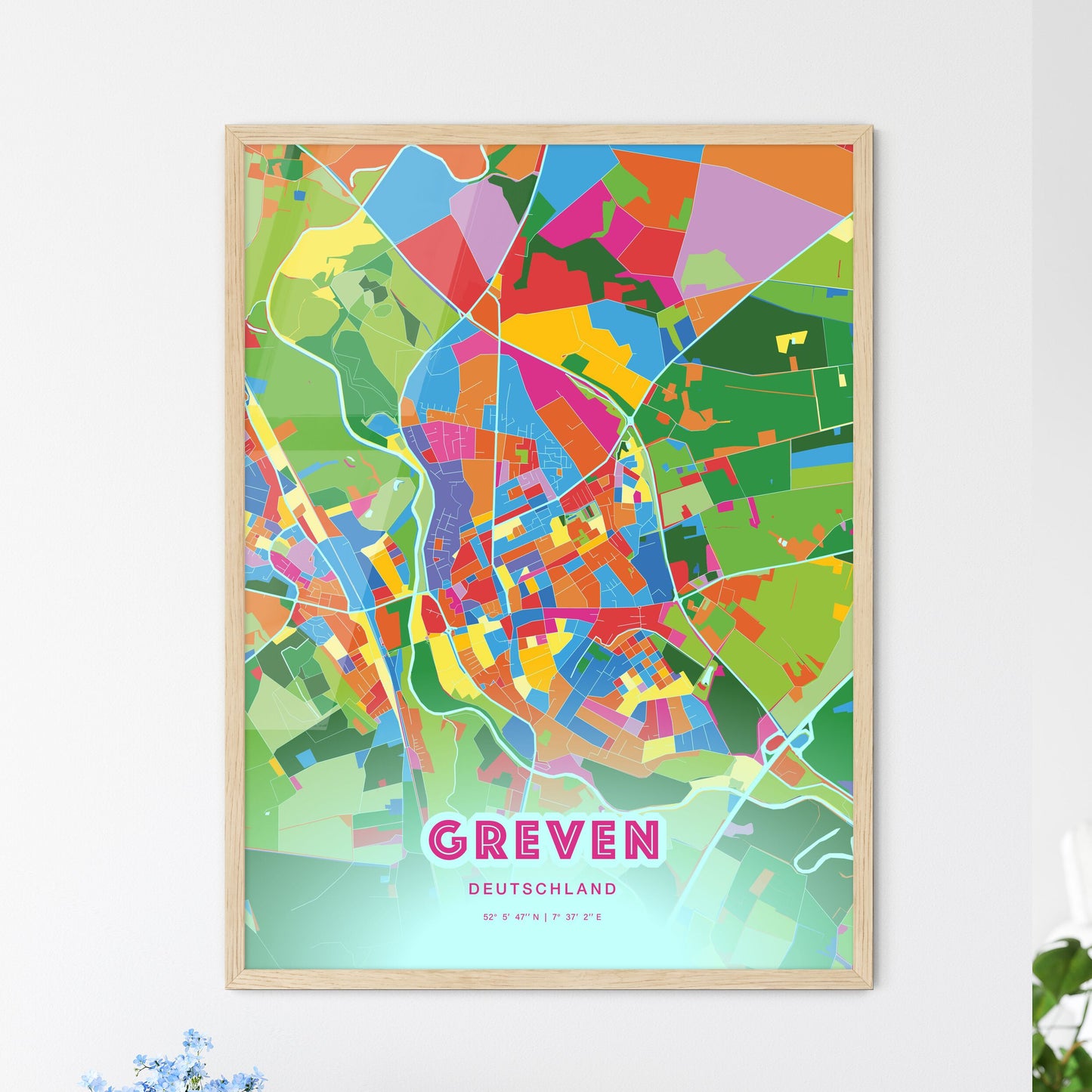 Colorful GREVEN GERMANY Fine Art Map Crazy Colors