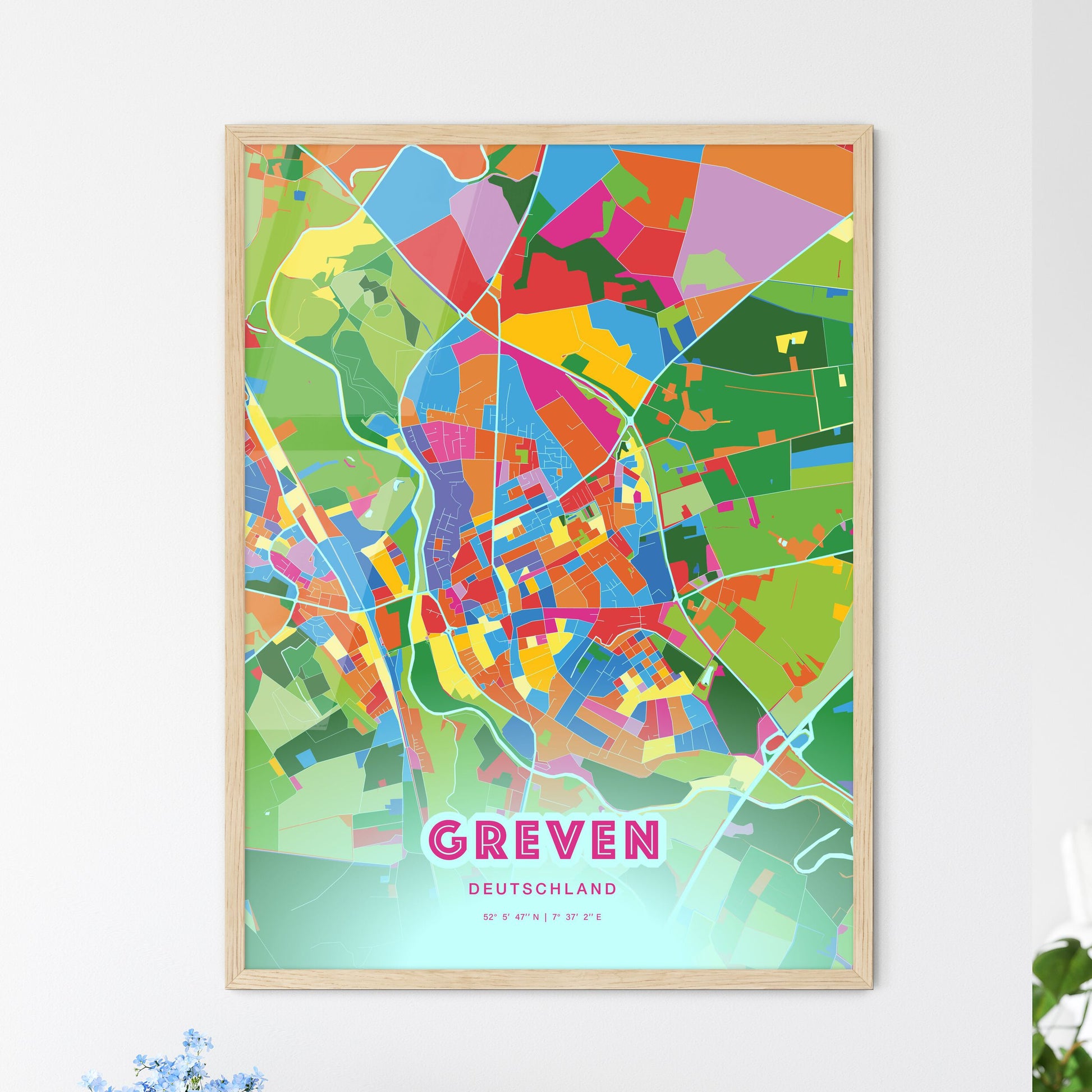 Colorful GREVEN GERMANY Fine Art Map Crazy Colors