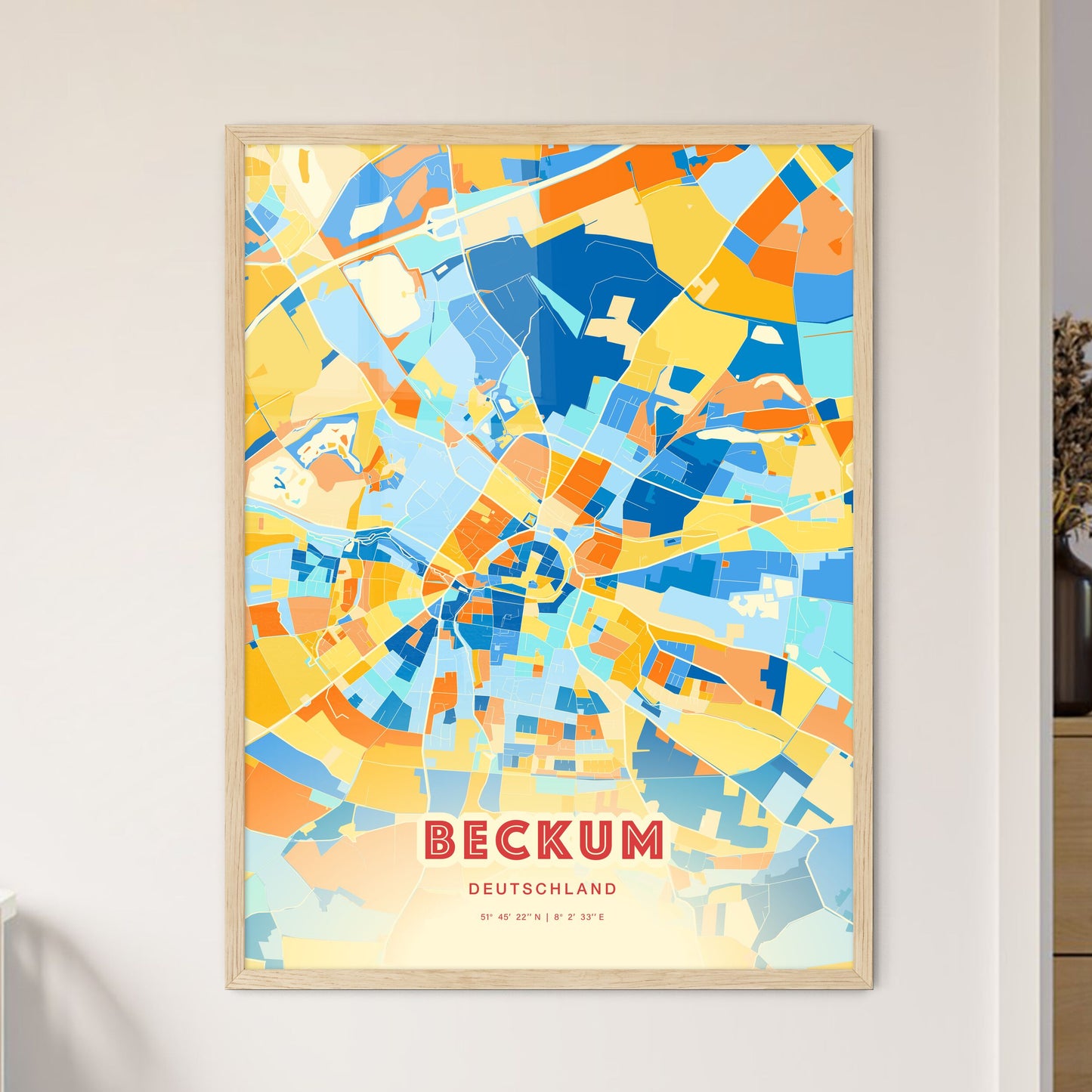 Colorful BECKUM GERMANY Fine Art Map Blue Orange