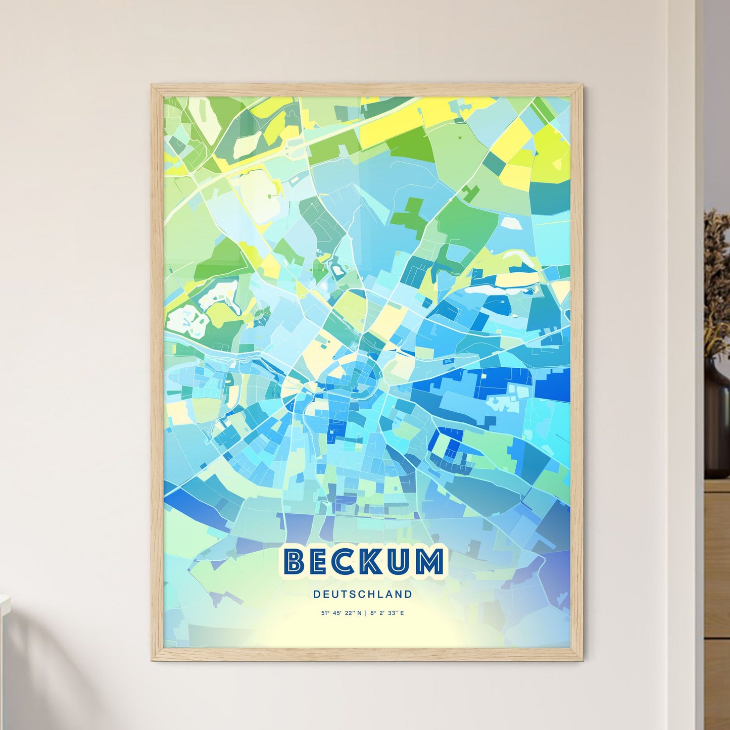 Colorful BECKUM GERMANY Fine Art Map Cool Blue