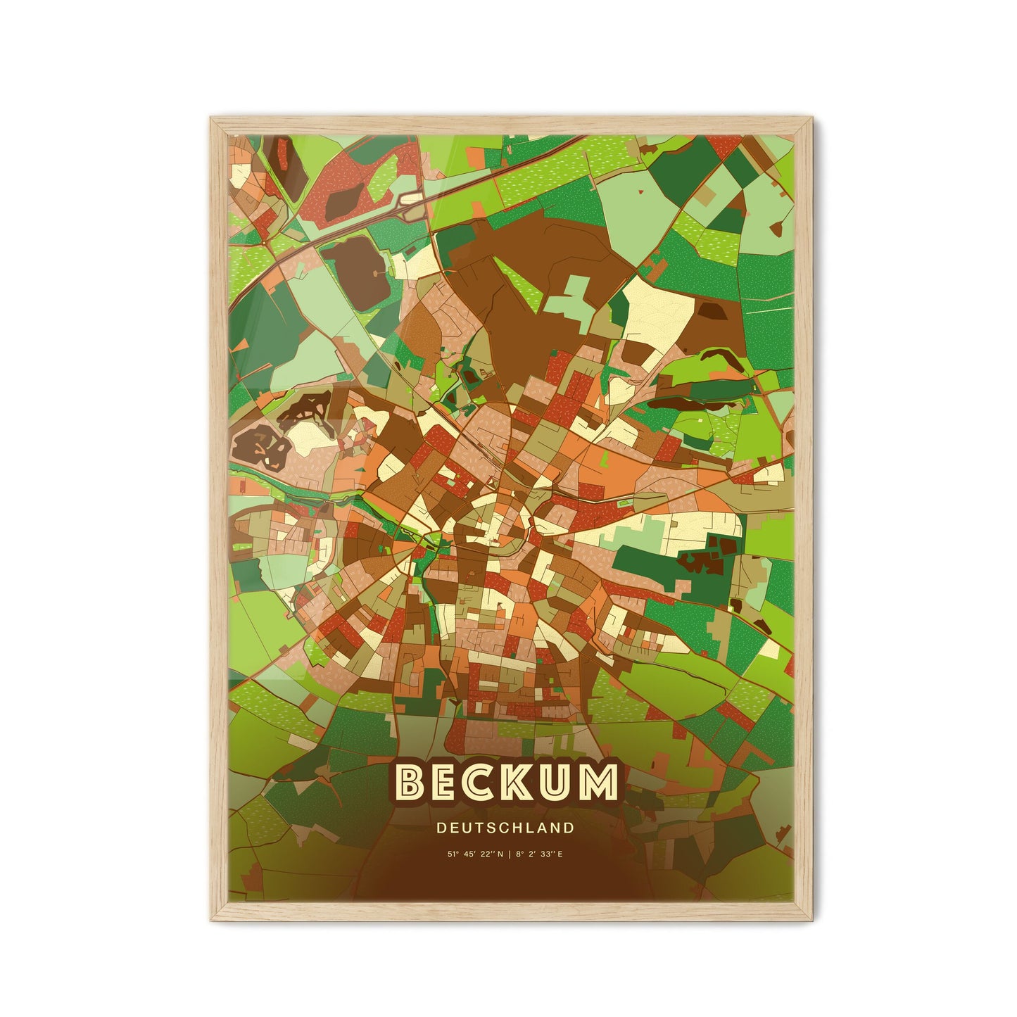 Colorful BECKUM GERMANY Fine Art Map Farmhouse