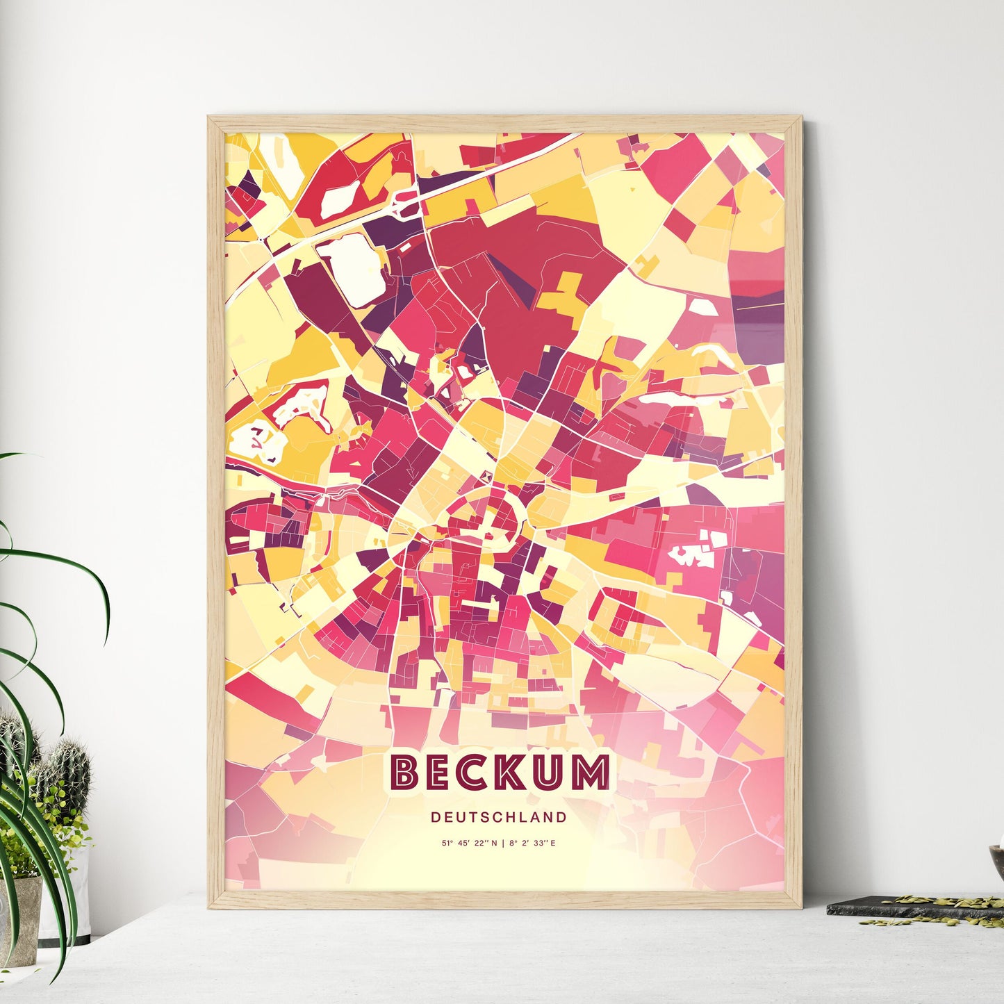 Colorful BECKUM GERMANY Fine Art Map Hot Red